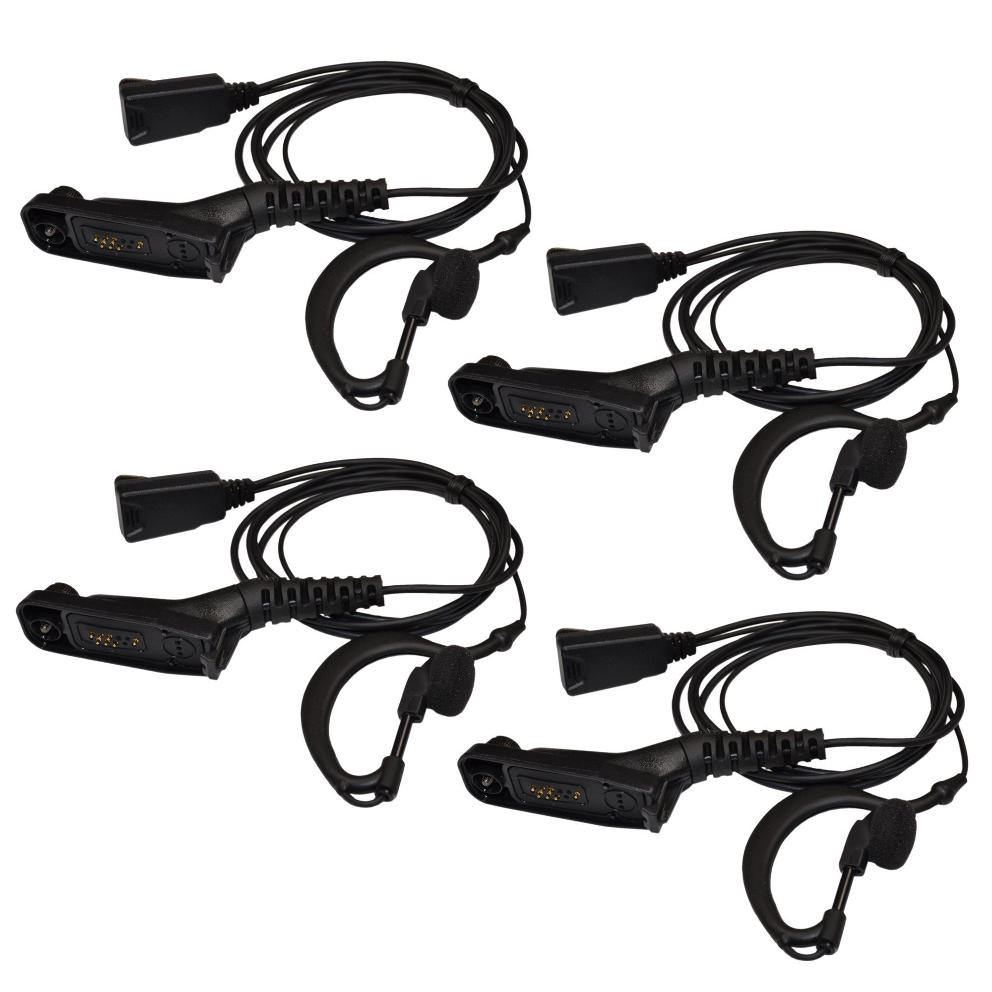 HQRP 4-Pack G-Shape Earpiece Headset with PTT Mic - Compatible with Motorola DGP6150+, DP3400, DP3401 & Sun Meter - Ideal for Two-Way Radios, Security, Construction & Outdoor Communication