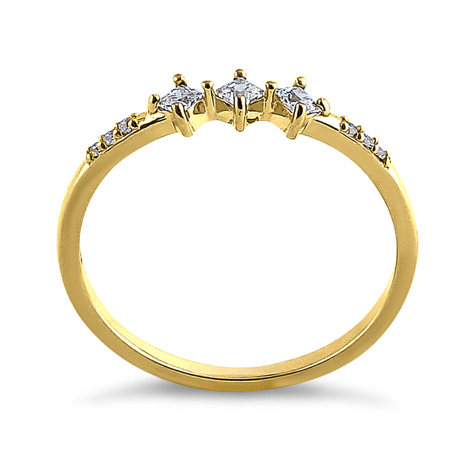14K Solid Yellow Gold Triple Princess Cut Cubic Zirconia Ring for Women - Elegant Bridal, Engagement, Anniversary & Party Jewelry Gift