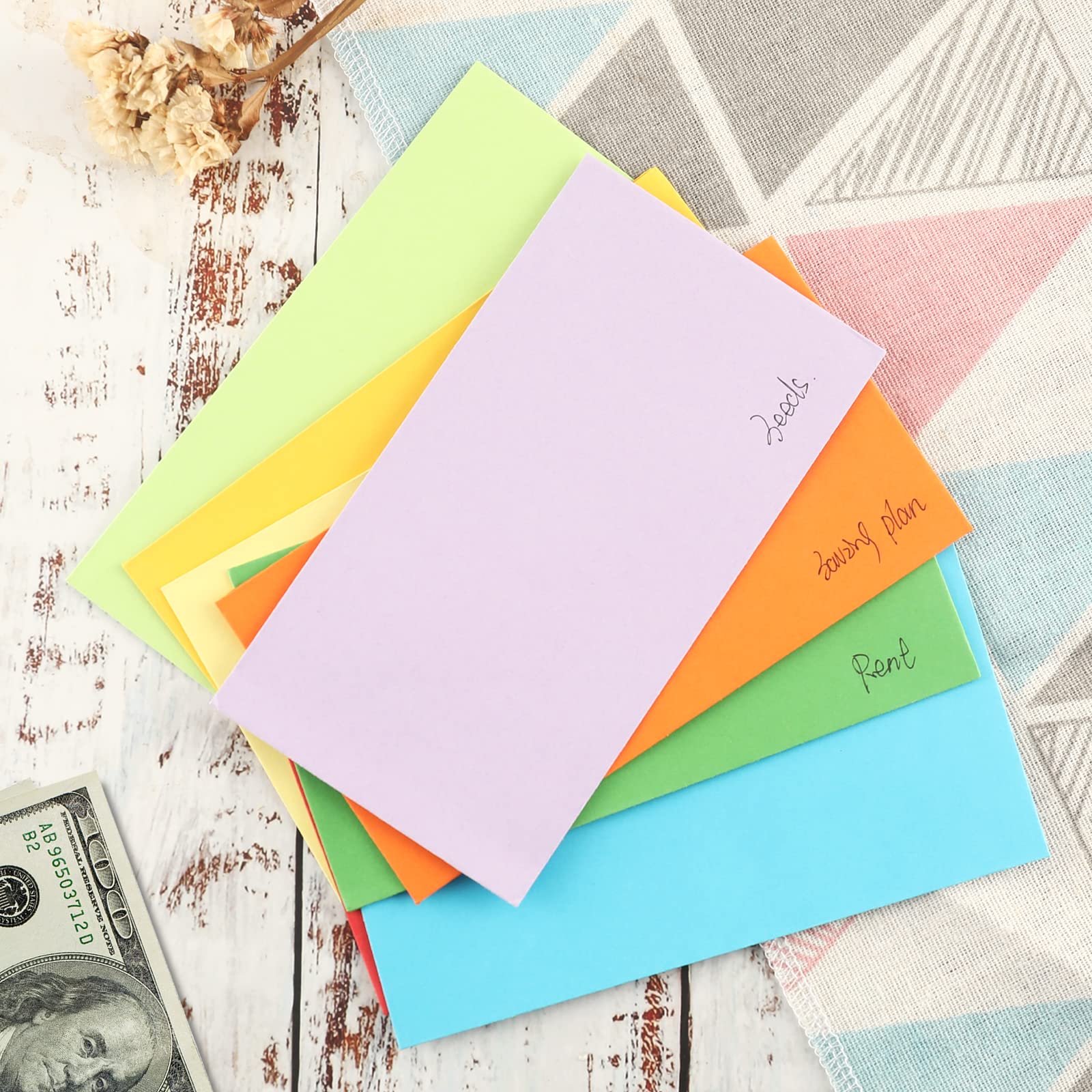 Granhoolm 50 Pack Large Cash Envelopes 3.5 x 6.5 inch - Budgeting & Savings Money Envelopes for Cash, 100 Envelope Challenge, Organize Finances (Multiple Colors) - Perfect for Home Budgeting, Wedding Cards, and Money Gifts