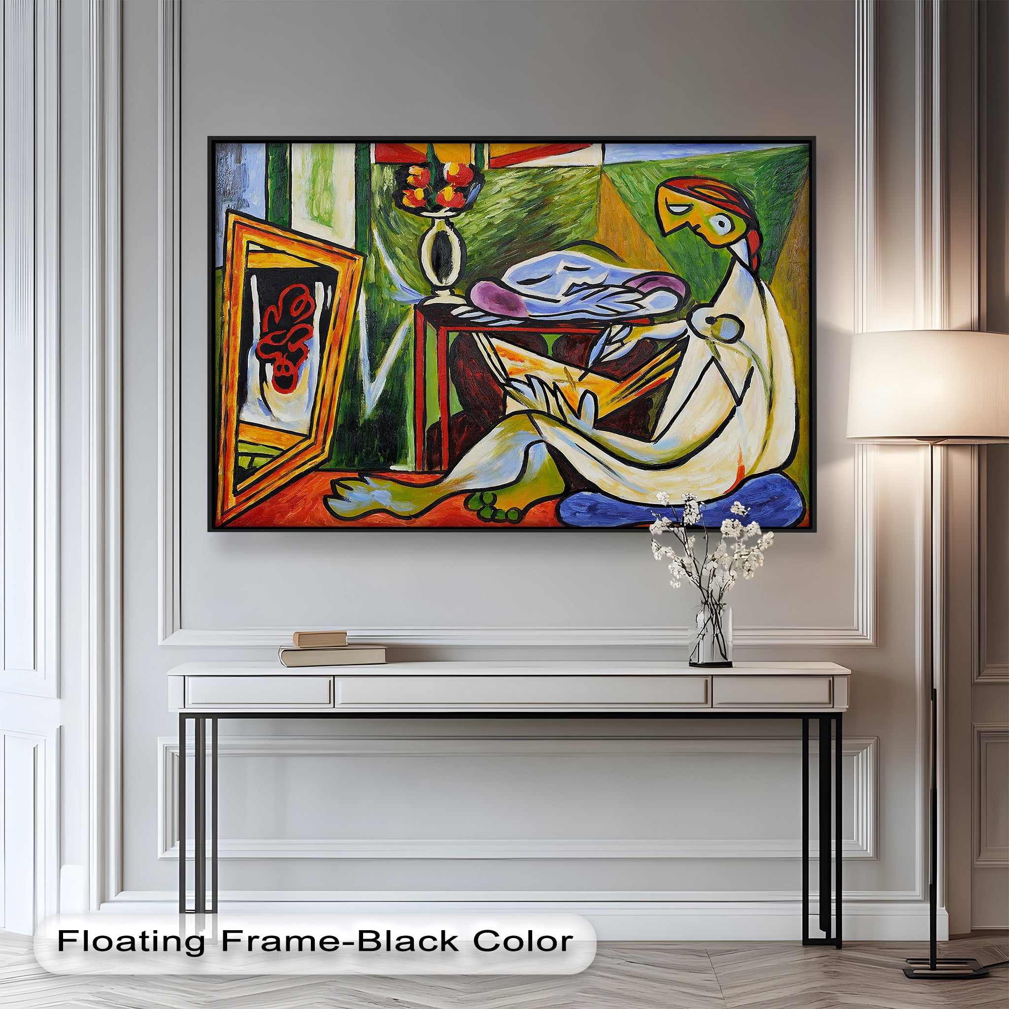 Abstract Interior Scene Picasso Style Oil Painting - Handmade Wall Art for Living Room, Bedroom & Office Decor