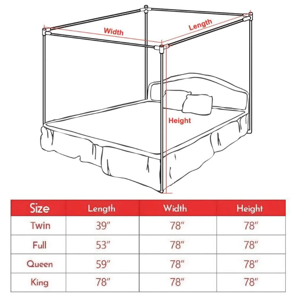 Stainless Steel Canopy Bed Frame - 4 Corner Mosquito Net Bracket for Twin Bed (39