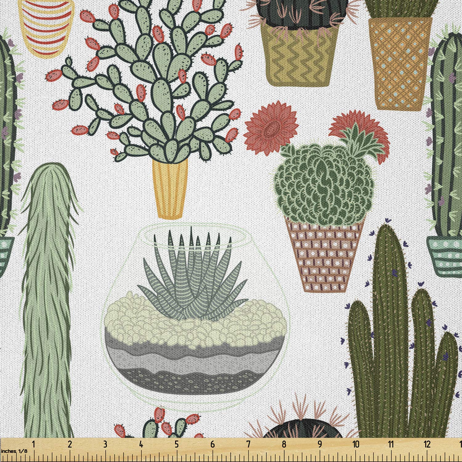 Ambesonne Cactus Fabric by The Yard - Succulent Plants & Potted Cacti Botanical Floral Print Mexican Garden Microfiber Textile for DIY Crafts, Home Decor & Sewing Projects (10 Yards, Multicolor) - Perfect for Pillow Covers, Curtains, Table Runners & Upholstery