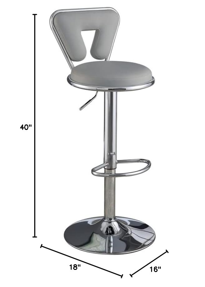 Poundex Adjustable Height & Swivel Bar Stool Set of 2 - Gray Faux Leather Counter Stools for Kitchen Island, Bar, or Breakfast Nook - Modern Swiveling Barstools with Footrest