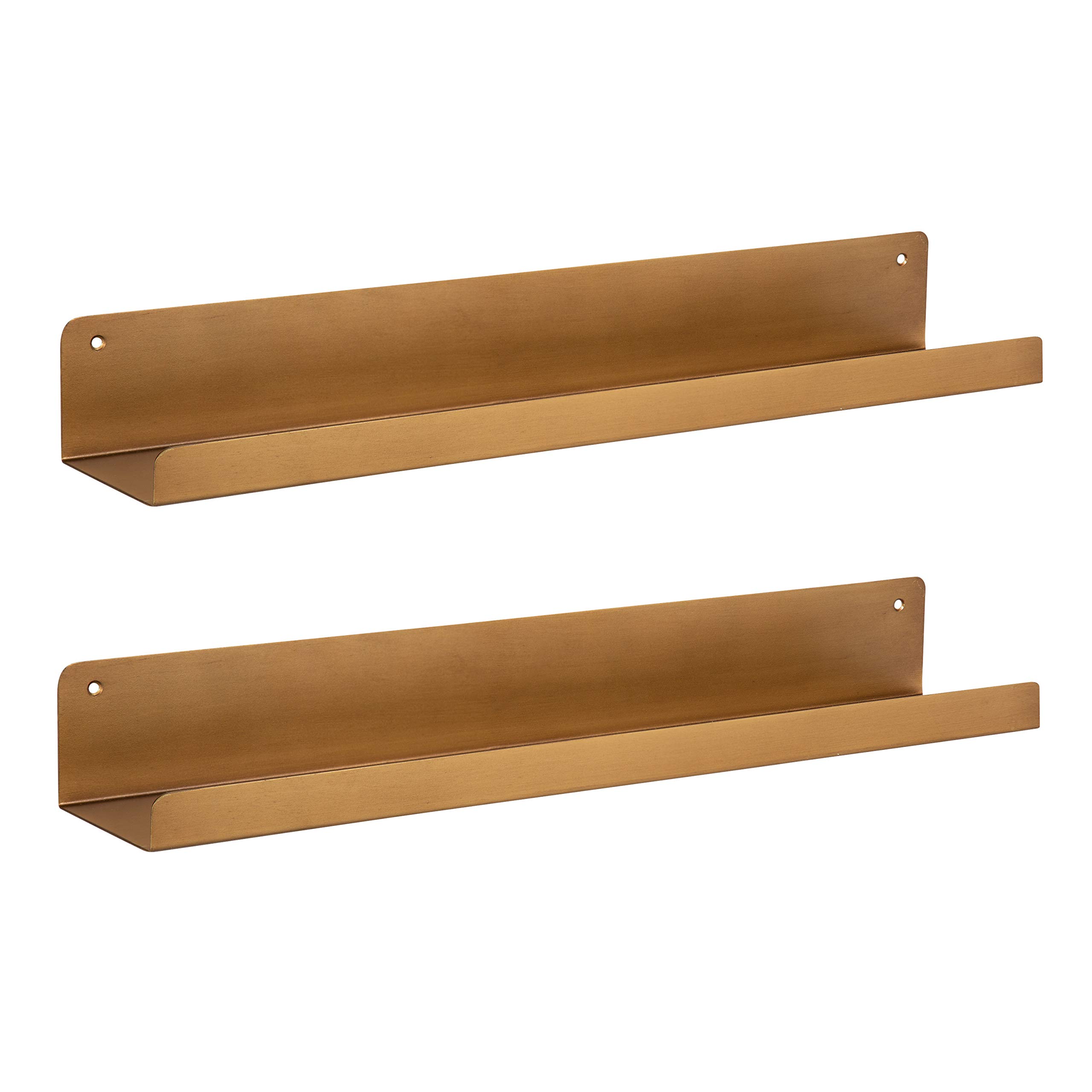 Kate and Laurel Mezzo Modern Metal Ledge Shelf - Set of 2 Gold Floating Shelves for Wall Decor | Contemporary Home & Office Organization | Perfect for Displaying Photos, Plants & Decor Items