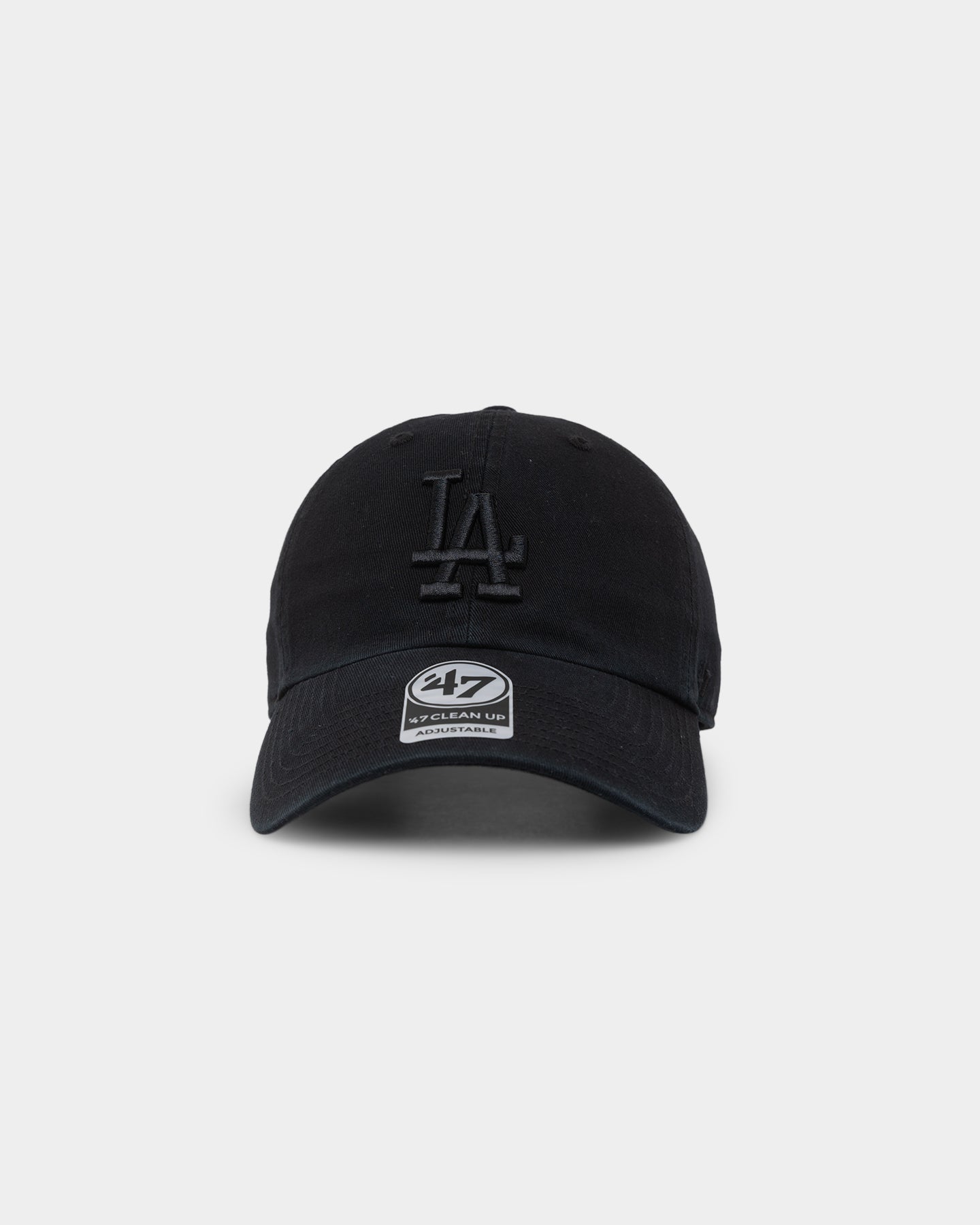 47 Brand Men's Los Angeles Dodgers Clean Up Strapback Adjustable Hat - Black/Black - Perfect for Baseball Games, Casual Wear & Sports Fan Gifts
