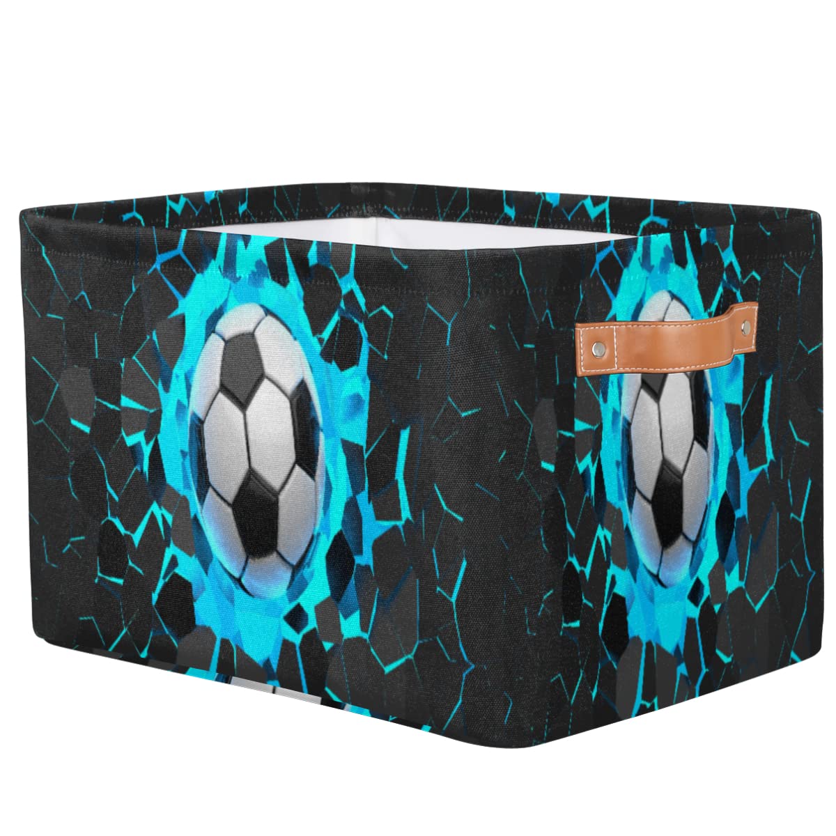 3D Light Wall Football Foldable Storage Basket - Large Collapsible Organizer Bin for Toys, Bathroom, Nursery & Closet | Portable Cube Storage Box with Handles for Home Organization & Sports Decor