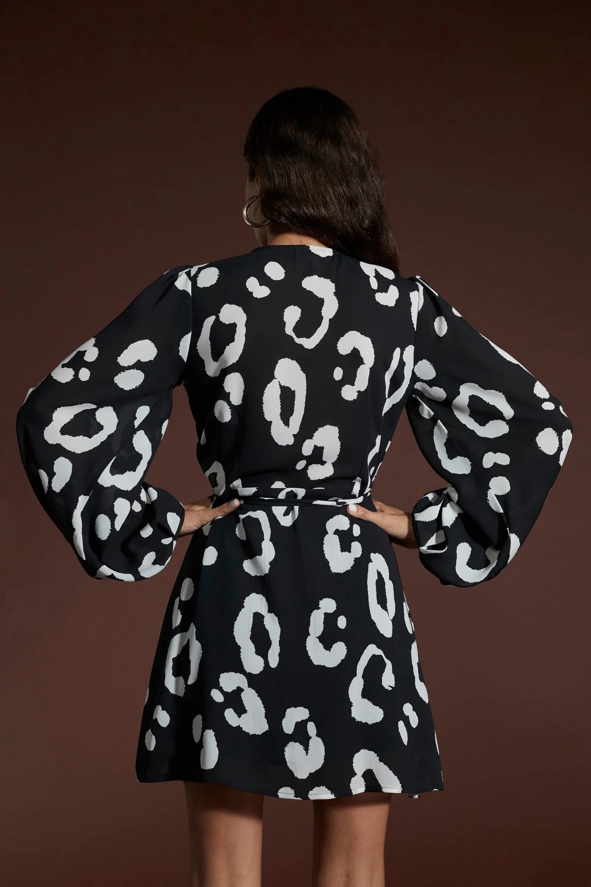 Ginger Mini Wrap Dress - Monochrome Floral Print Women's Summer Dress for Casual Outings & Beach Vacations