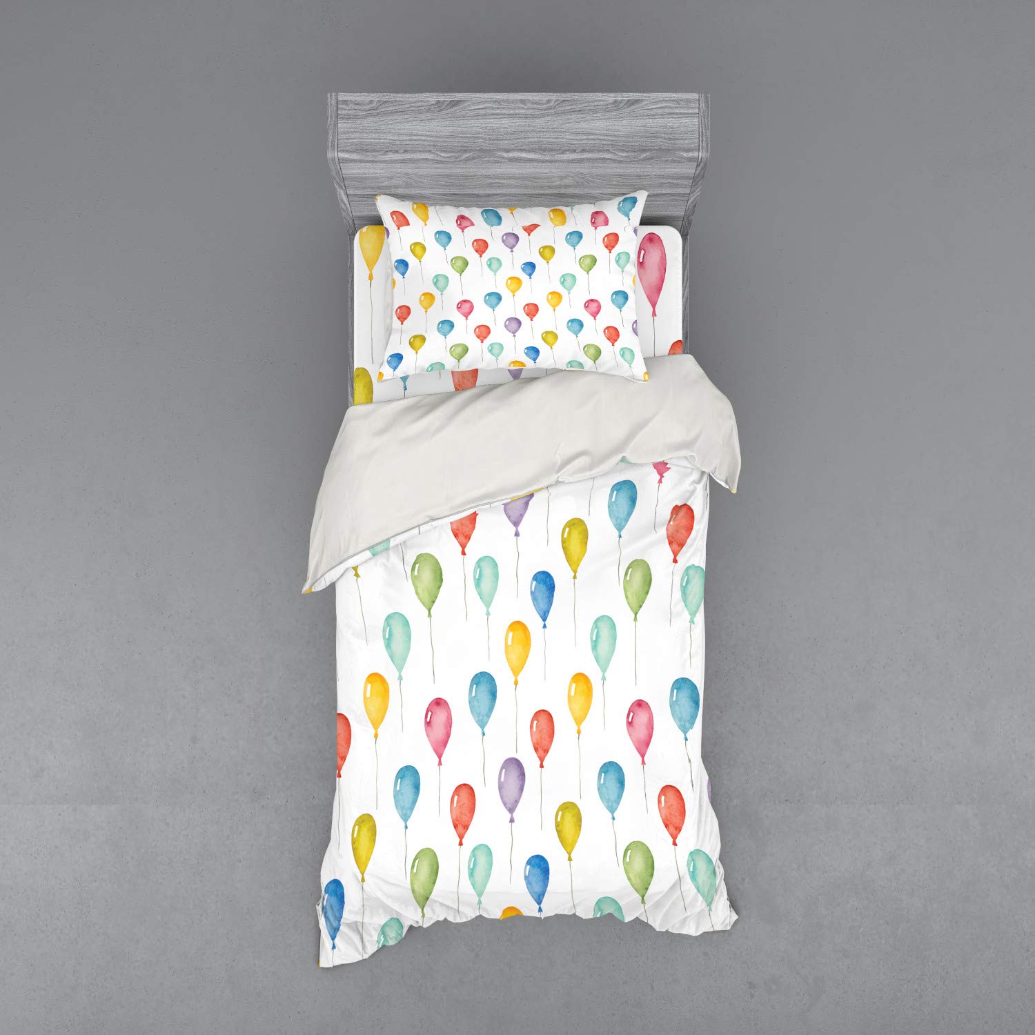 Ambesonne Colorful Balloons Bedding Set - 3 Piece Duvet Cover with Sham & Fitted Sheet, Twin XL Size, Vibrant Multicolor Design for Birthday Party Decorations & Festival Celebrations | Perfect for Kids Rooms, Guest Bedrooms & Themed Party Decor