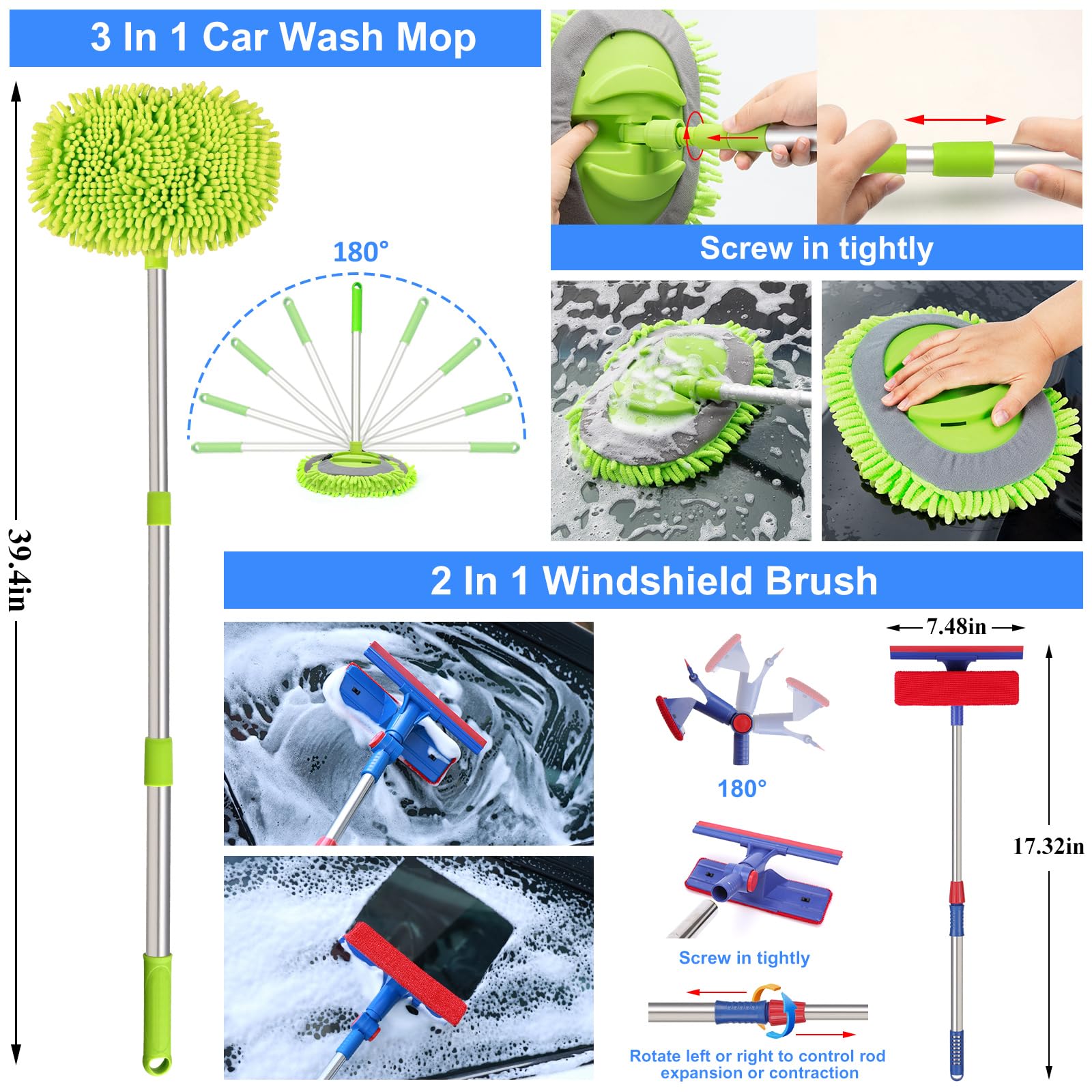 **AUTODECO 44-Piece Car Wash Detailing Kit – Foam Gun Sprayer, Long Handle Wash Mop, Collapsible Bucket, Large Wash Mitt & Towels – Complete Interior & Exterior Car Cleaning Supply Set (Blue) – Perfect for Home, Garage & Professional Auto Detailing**