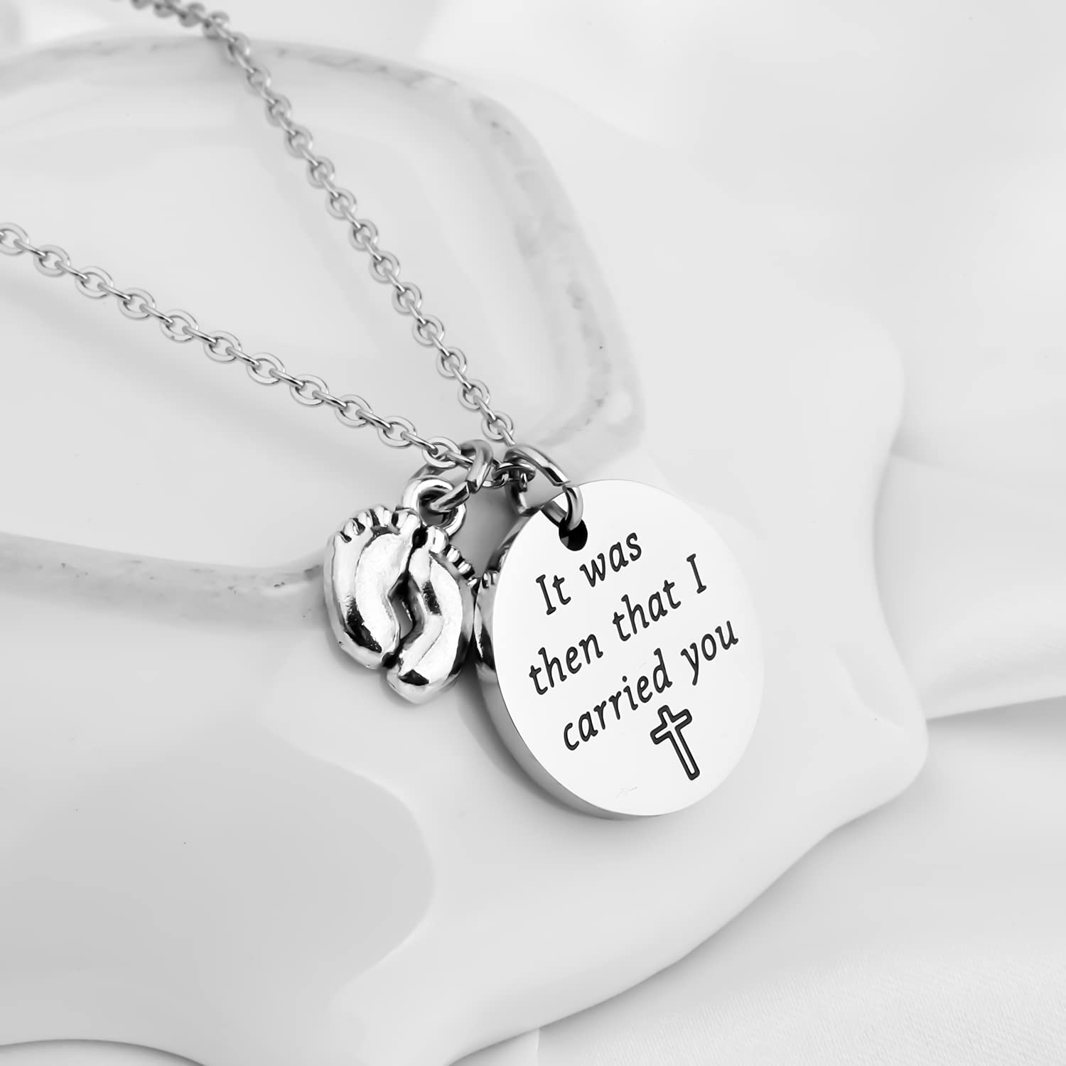 FUSTMW Christian Jewelry - 'It Was Then That I Carried You' Poem Necklace, Religious Gift for Women, Inspirational Faith-Based Present for Baptism, Confirmation & Daily Encouragement