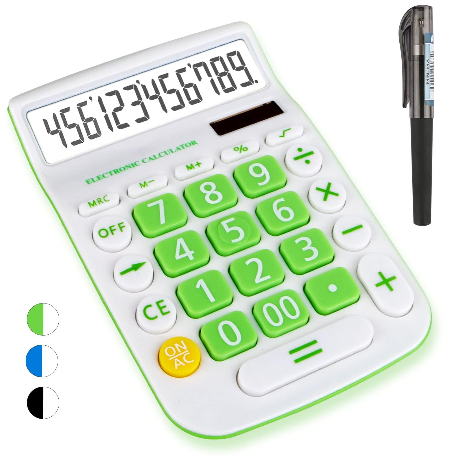 12-Digit Solar & Battery Powered Desktop Calculator with Large Display & Big Buttons - Dual Power Office Calculator for Accounting, Bookkeeping & School Math (Green) - Perfect for Home Office, Classroom & Business Use