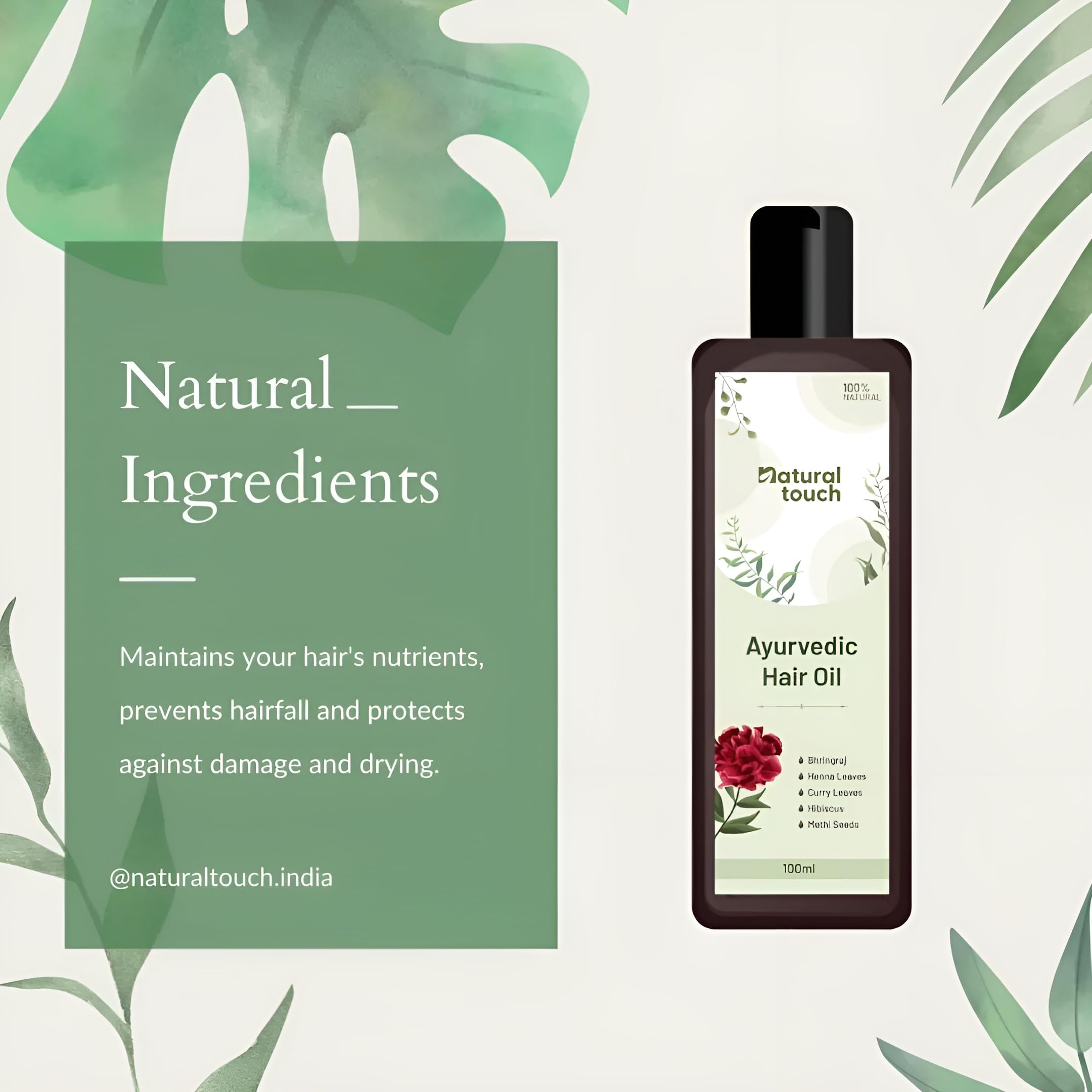Natural Touch Ayurvedic Hair Oil with Bhringraj & Vitamin C for Hair Growth & Scalp Care – Perfect for Daily Hair Treatment & Styling
