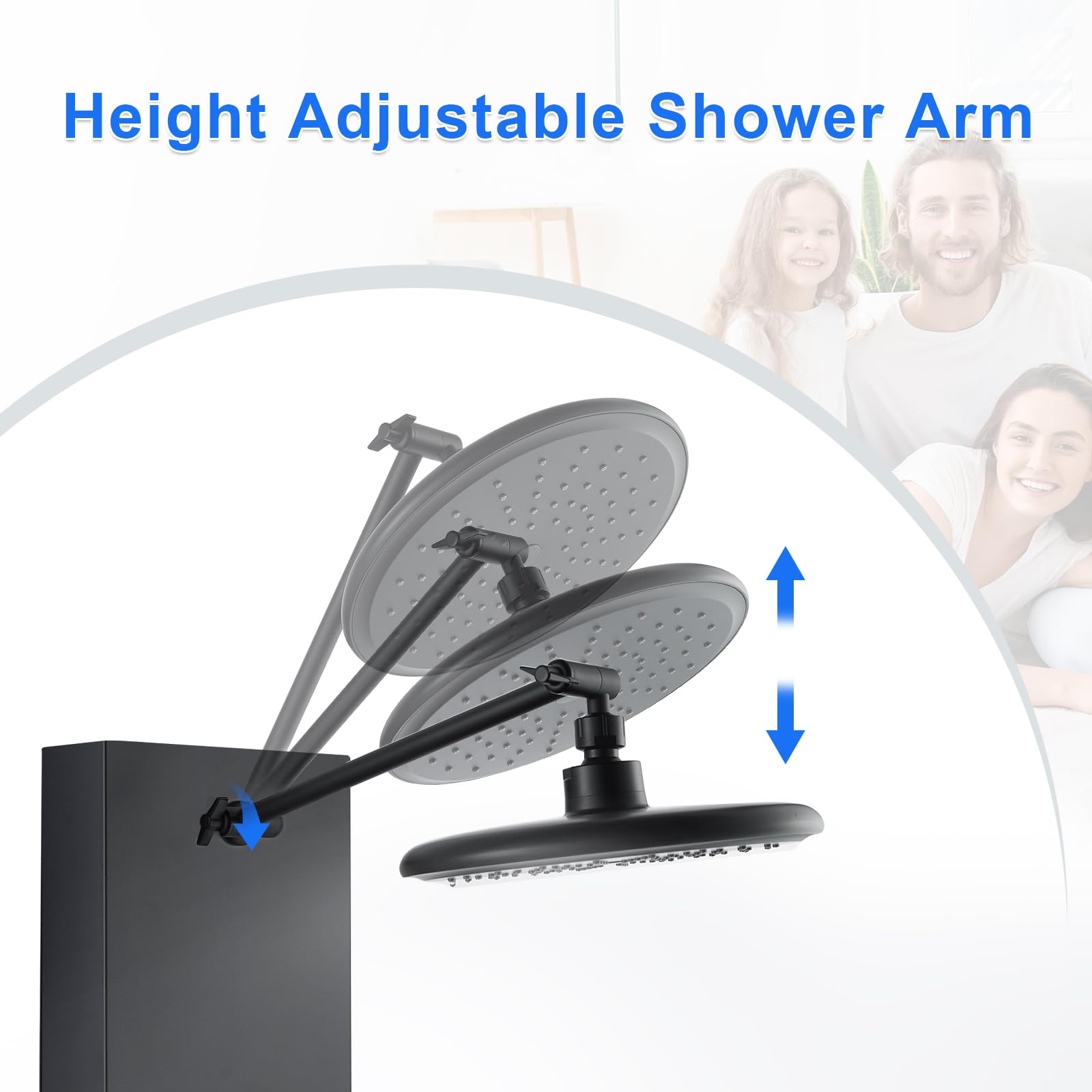 Premium Stainless Steel Shower Panel Tower System with Adjustable Height Rainfall Shower Head, 6 Body Massage Jets & Built-in Shelf - Modern Black Bathroom Shower Column for Spa-like Relaxation (Perfect for Master Bathrooms, Luxury Home Renovations & Hotel Style Showers)
