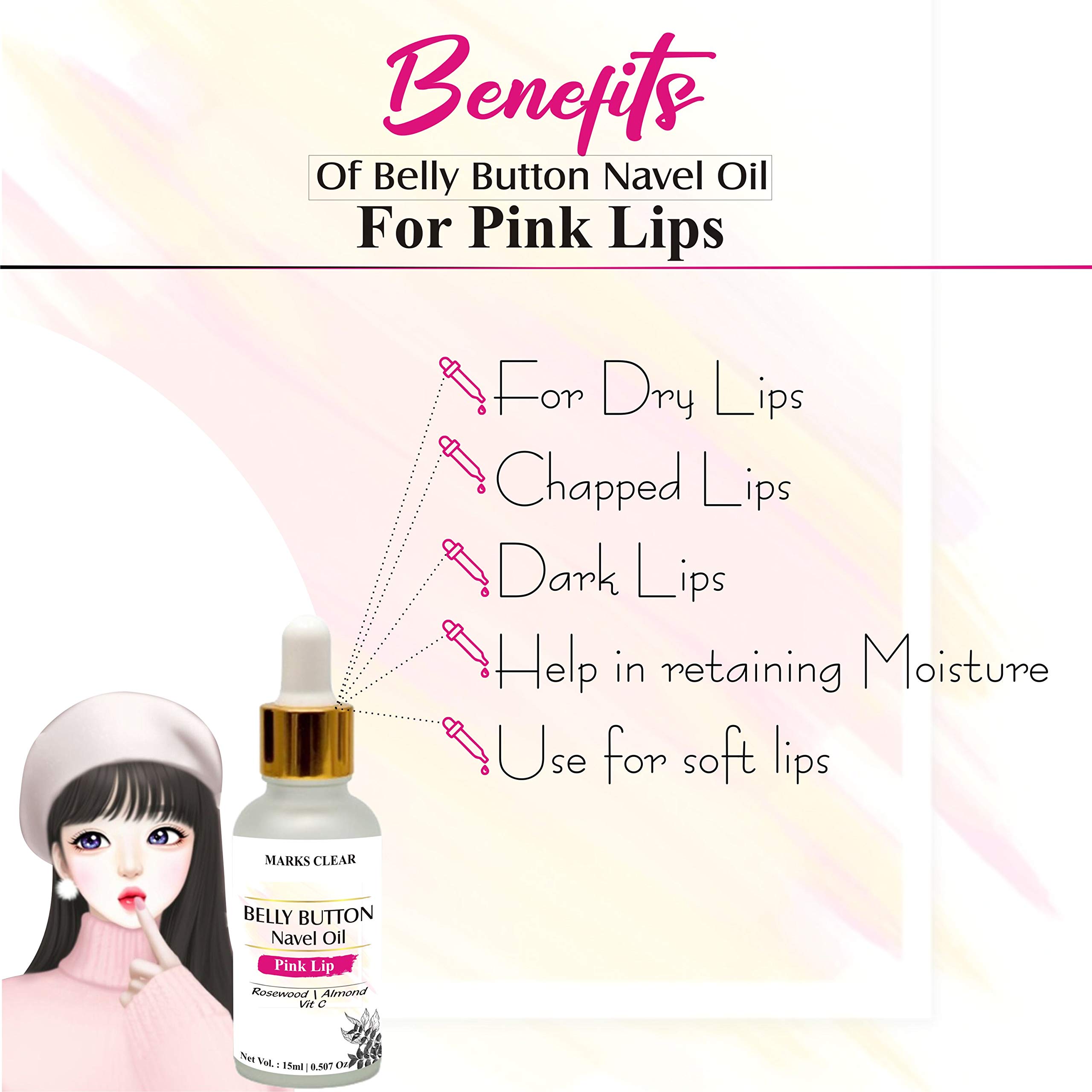 Zenvista Natural Belly Button Navel Oil for Pink Lips & Soft Skin - Almond, Sunflower, Rosewood, Olive & Vitamin E (15ml) | Lip Care & Beauty Treatment for Chapped Lips, Dry Skin & Natural Lip Tint | Perfect for Daily Beauty Routine & Ayurvedic Self-Care