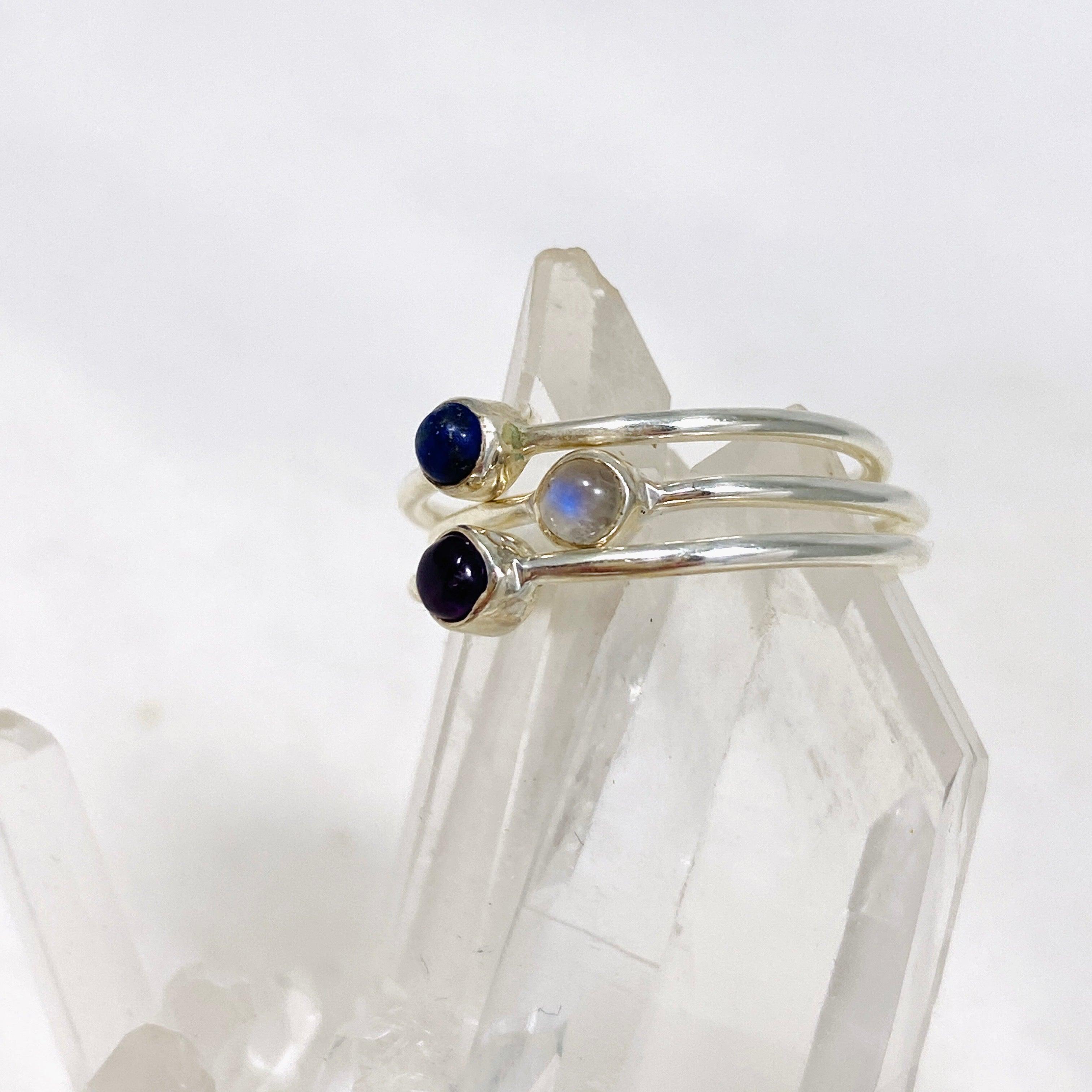 Amethyst Lapis Moonstone Round Band Ring Set of 3 - Elegant Stackable Rings for Women, Dainty Gemstone Jewelry Gift for Birthday, Anniversary & Everyday Wear