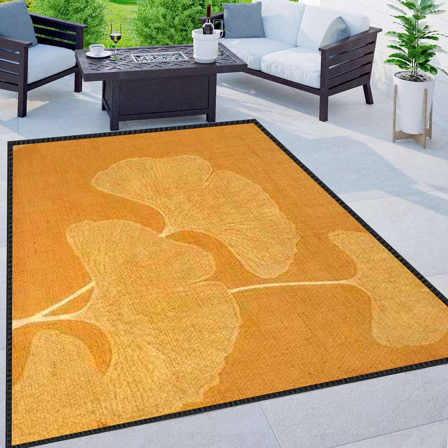 Modern Ginkgo Biloba Leaves Abstract Area Rug - Non-Slip Soft Floor Carpet for Living Room, Bedroom, Kids Room | Indoor/Outdoor Seamless Floral Design Home Decor