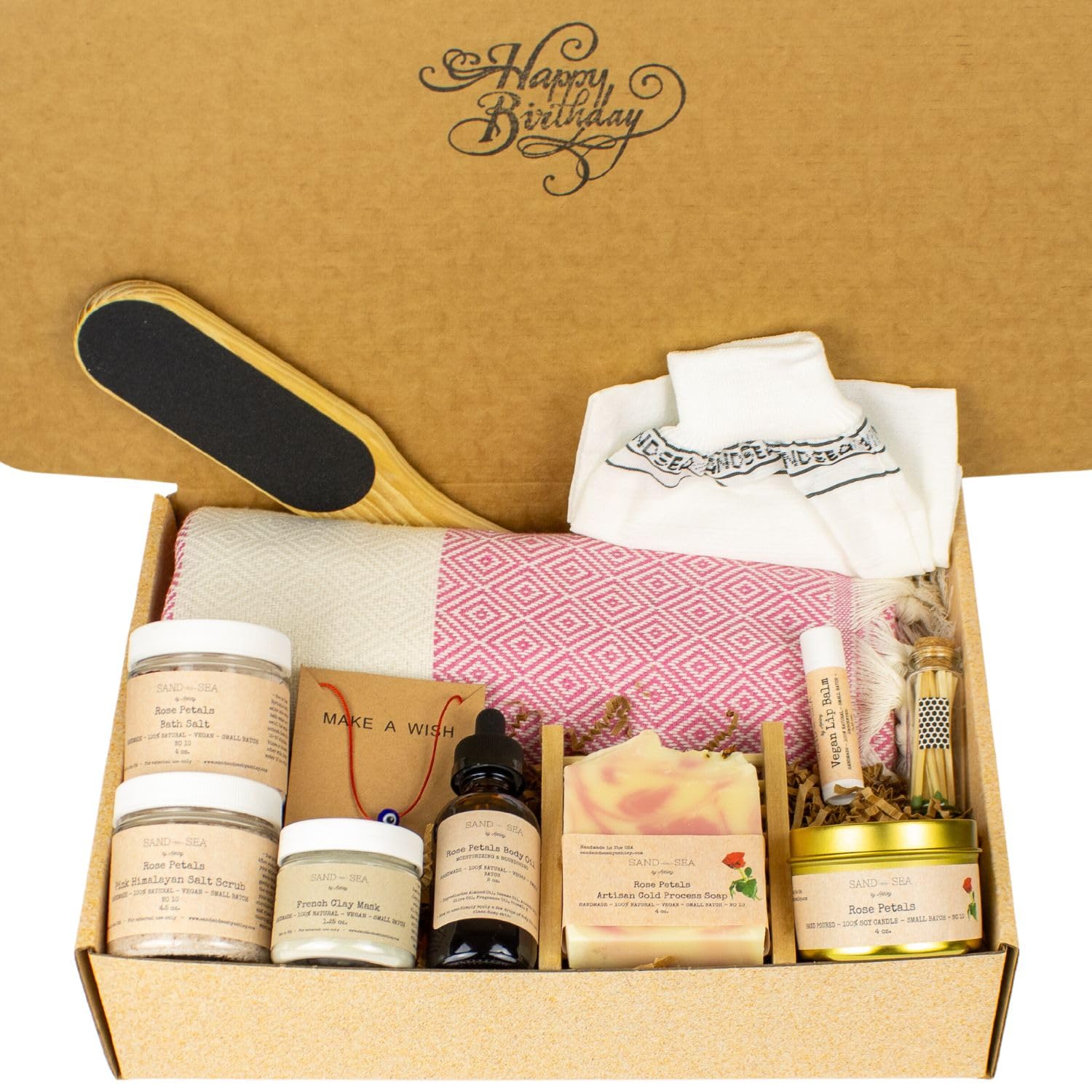 Handmade Rose Gift Box - 13 Pc Natural Relaxing Spa Self Care Package for Women | Birthday Gift Basket with Rose Petals | Perfect for Mother's Day, Anniversary & Relaxation Gifts