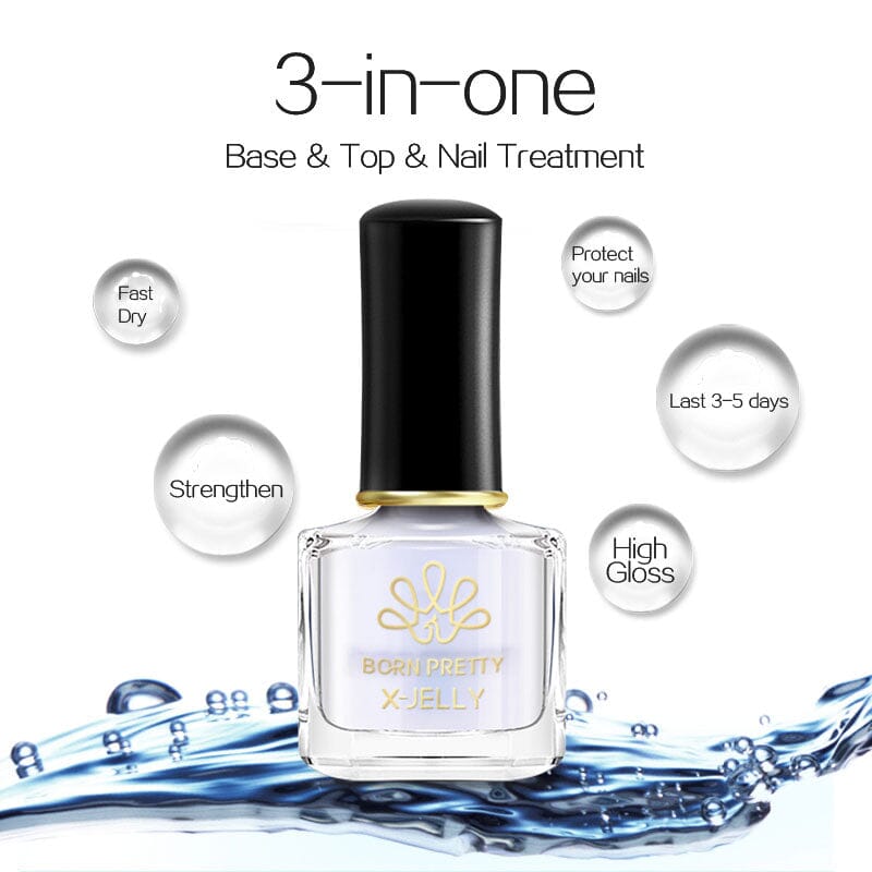 X Jelly 3-in-1 Base Top Coat Nail Treatment - Strengthen, Protect & Shine for Manicures & Pedicures at Home or Salon