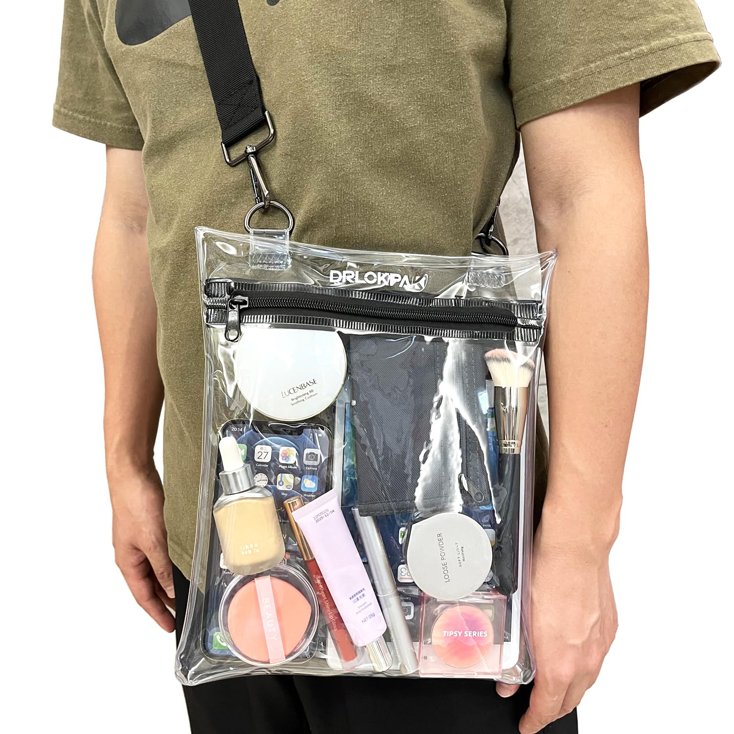 DRLOKPAK Clear Crossbody Bag - Stadium Approved Transparent Purse for Concerts, Sports Events, Gym, Graduation & School - Secure & Stylish (Black) | Perfect for Music Festivals, NFL Games & Airport Security