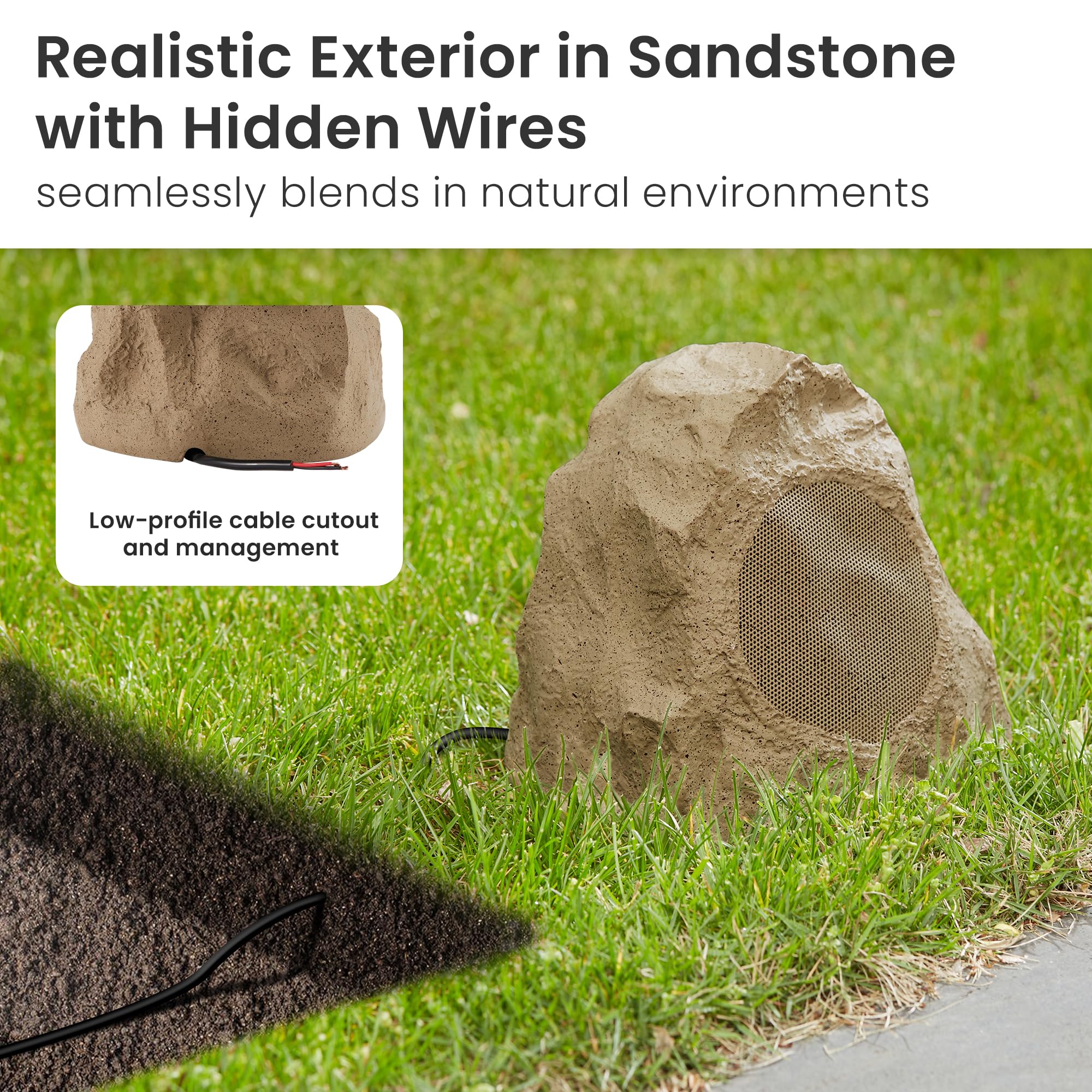 8R4S Outdoor Sandstone Rock 8 Speaker Set - Weatherproof Bluetooth Audio System for Yard, Patio, Pool, Spa, and Garden Landscaping