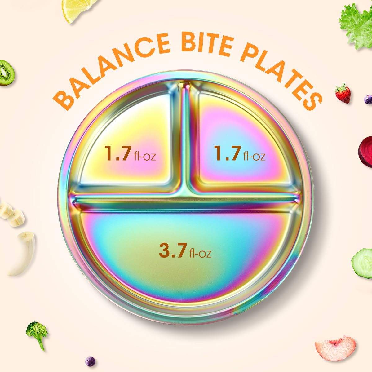 AIEVE 4-Pack Stainless Steel Divided Kids Plates - 9 Inch Round Portion Control Toddler Plates for Healthy Eating - Perfect for Home, School, and Travel Use