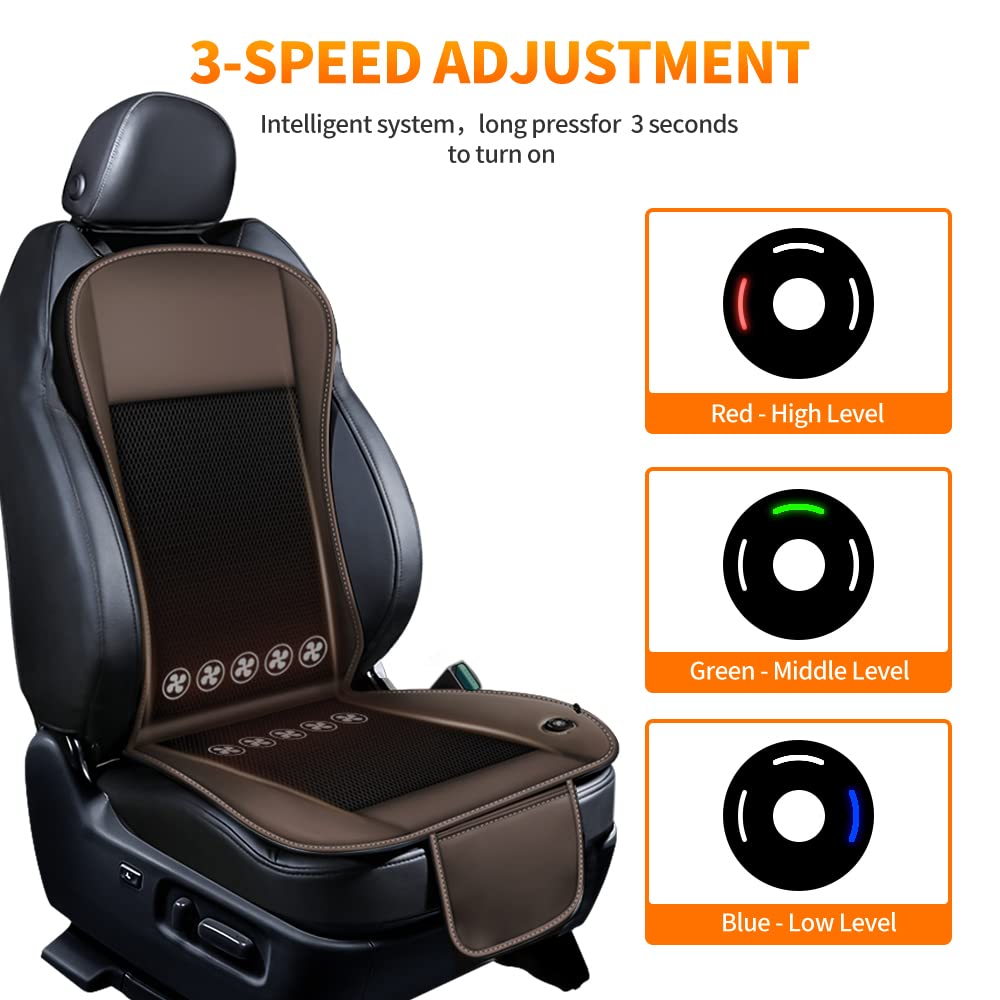 Cooling Car Seat Cushion with 10 Fans & 3-Temperature Settings - 12V Ventilated Seat Cover Cools in 15 Seconds - Breathable Mesh with Storage Pockets for Summer Driving Comfort (Brown) - Perfect for Long Commutes, Road Trips & Hot Weather