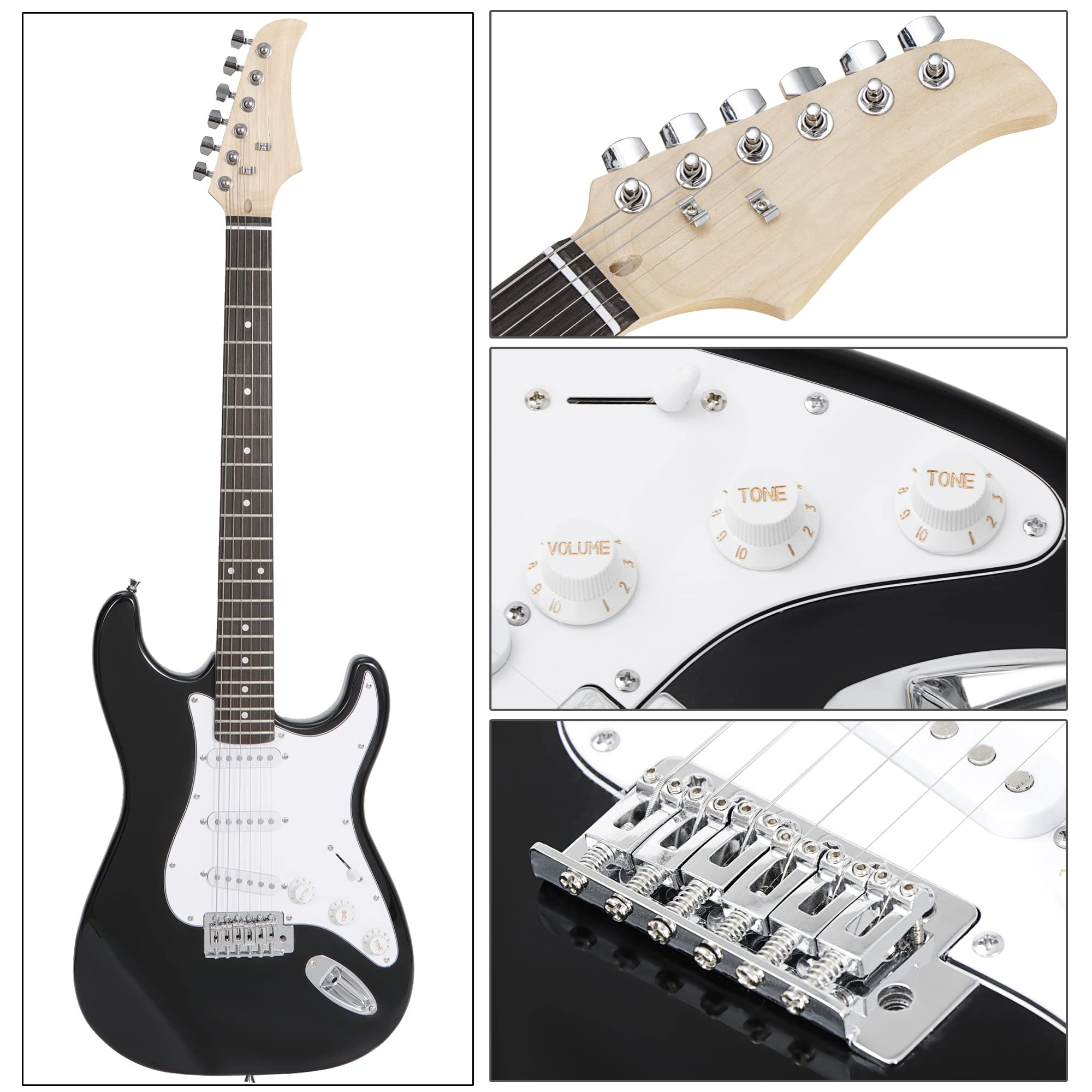 **39-Inch Full Size Electric Guitar Starter Kit with Adjustable Strap, 10W Amp, Gig Bag & Strings – Perfect for Beginners, Kids & Teens – Ideal for Practice, Performances & Home Learning (Black)**