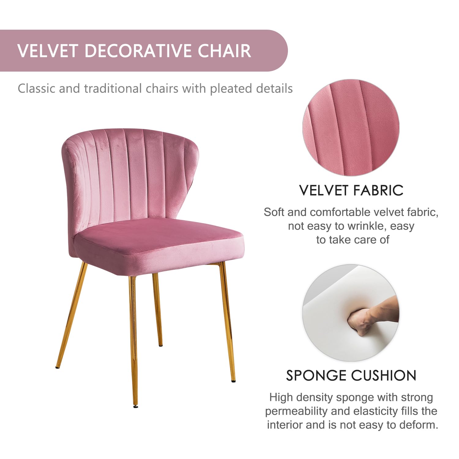 Luxury Velvet Dining Chairs Set of 4 - Tufted Upholstered Mid Century Modern Chairs with Golden Metal Legs for Dining Room, Kitchen, Living Room (Pink) | Elegant Home Decor & Dinner Party Seating
