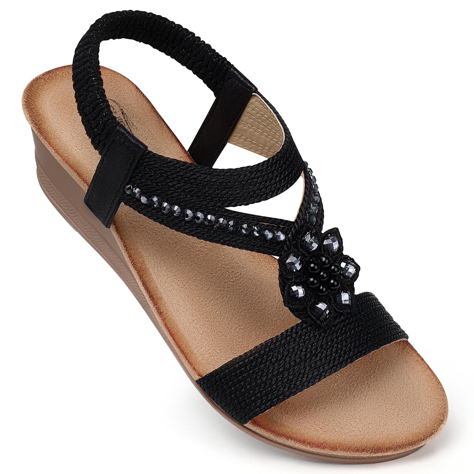 SHIBEVER Women's Comfortable Wedge Sandals - Low Heel Open Toe Dressy Summer Sandals for Beach, Vacation & Casual Outings