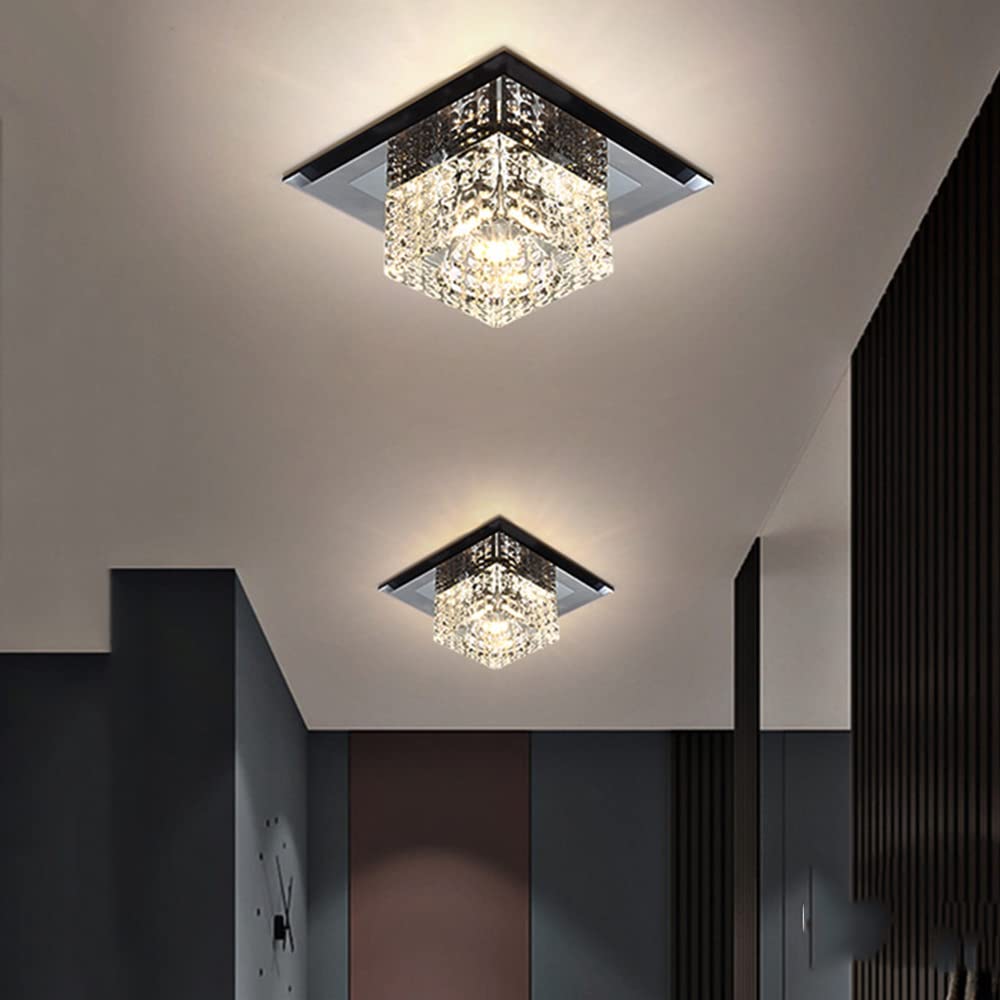 Crystal LED Ceiling Light Fixture - Modern Square Flush Mount Chandelier with Sparkling Prisms for Dining Room, Living Room, Bedroom | Energy-Efficient Lighting for Home Decor & Interior Design