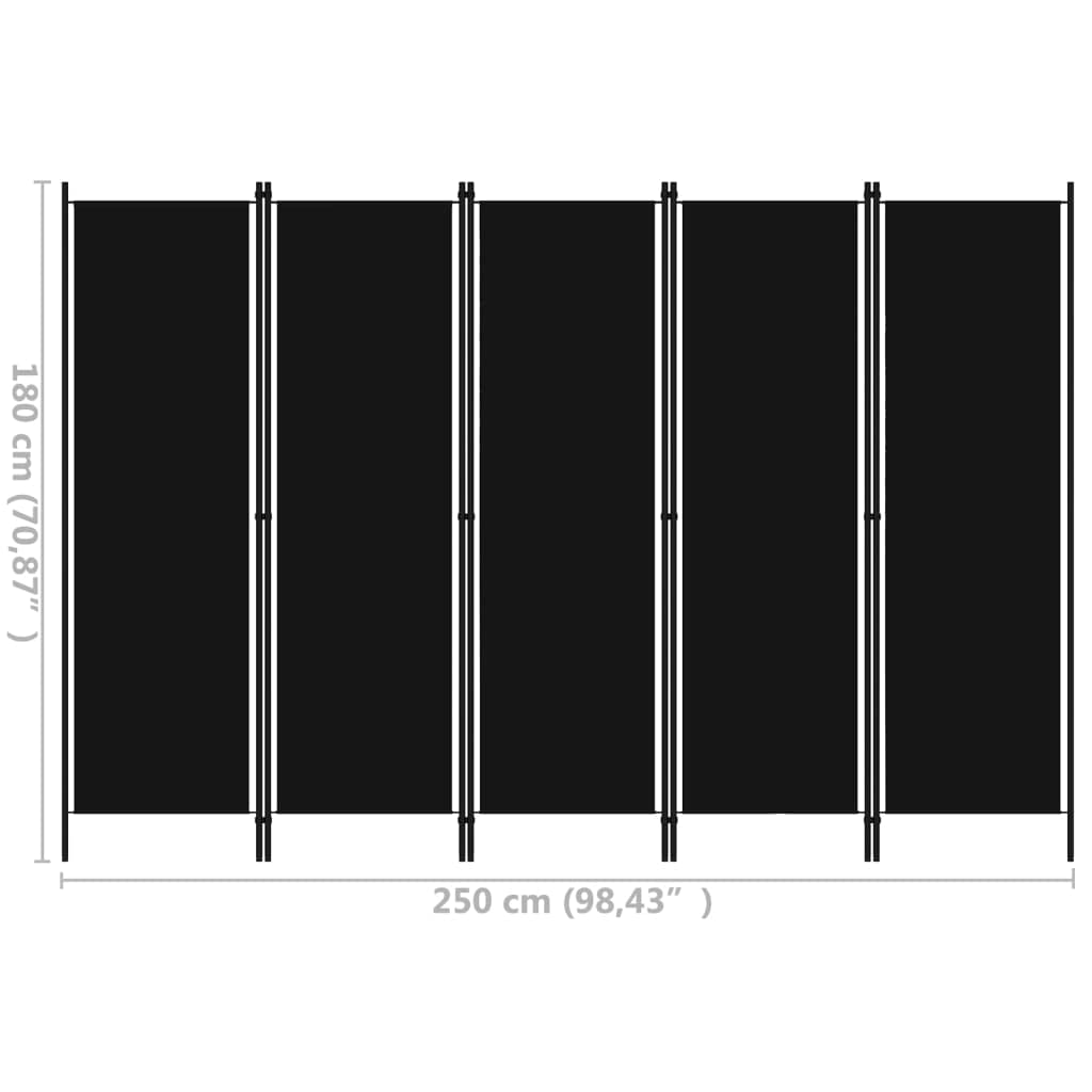 CHARMMA 5-Panel Black Room Divider Screen - 98.4