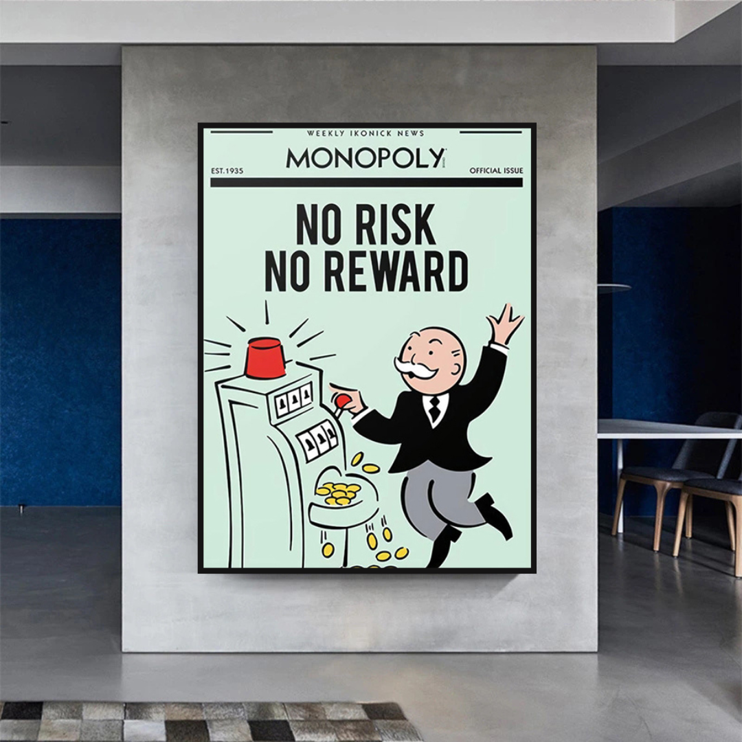 Alec Monopoly No Risk No Reward Playing Card Canvas Wall Art - Modern Pop Art Decor for Living Room, Bedroom & Office