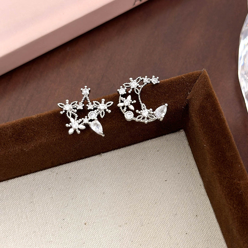 Mismatched Moon and Star Stud Earrings | DMS352 | Trendy Celestial Jewelry for Women | Perfect for Everyday Wear, Parties & Gifts
