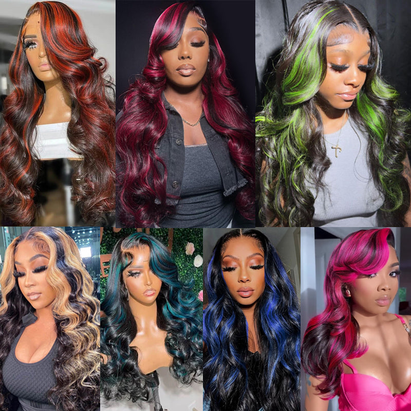 Eullair Body Wave Balayage Highlights Lace Front Wig - Rose Pink, Blue, Green Ombre Human Hair - Perfect for Cosplay, Parties & Daily Wear | @queenleora Recommended