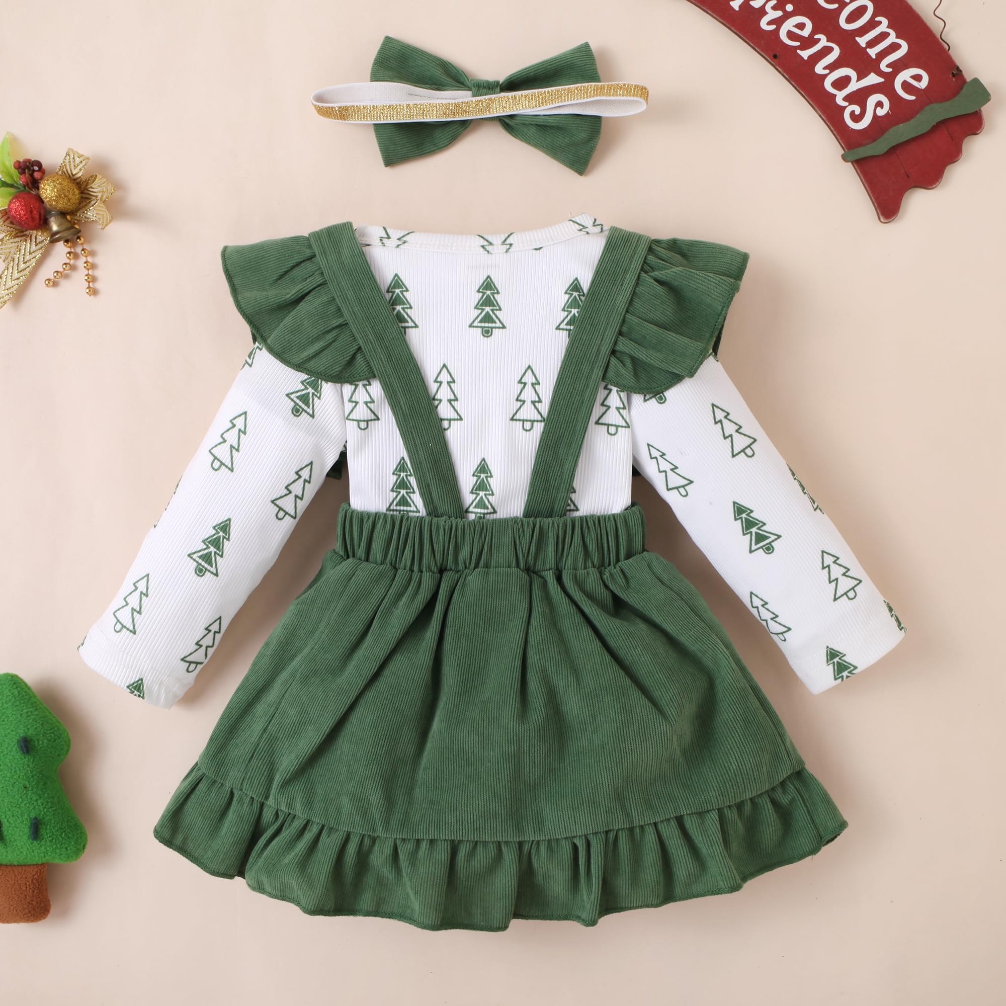 Willow Dance Newborn Baby Girl Clothes - Toddler Long Sleeve Christmas Romper with Ruffle Skirt, Overall Dress and Headband Set - Perfect for Holiday Photos, Family Gatherings & Special Occasions
