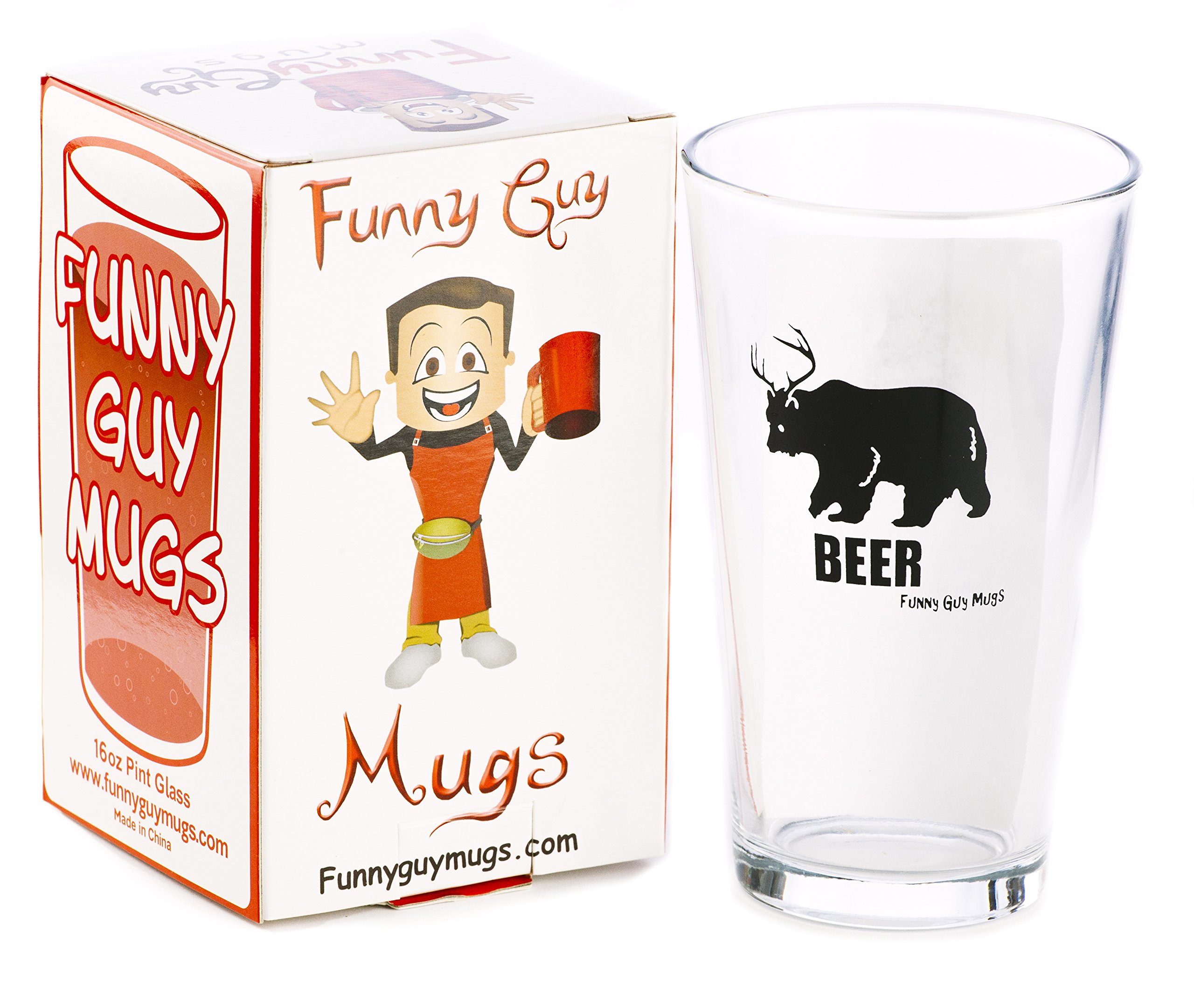 Funny Bear & Deer Beer Mug - 16 oz Pint Glass for Gifts, Parties & Home Bar Decor | Unique Novelty Drinking Cup