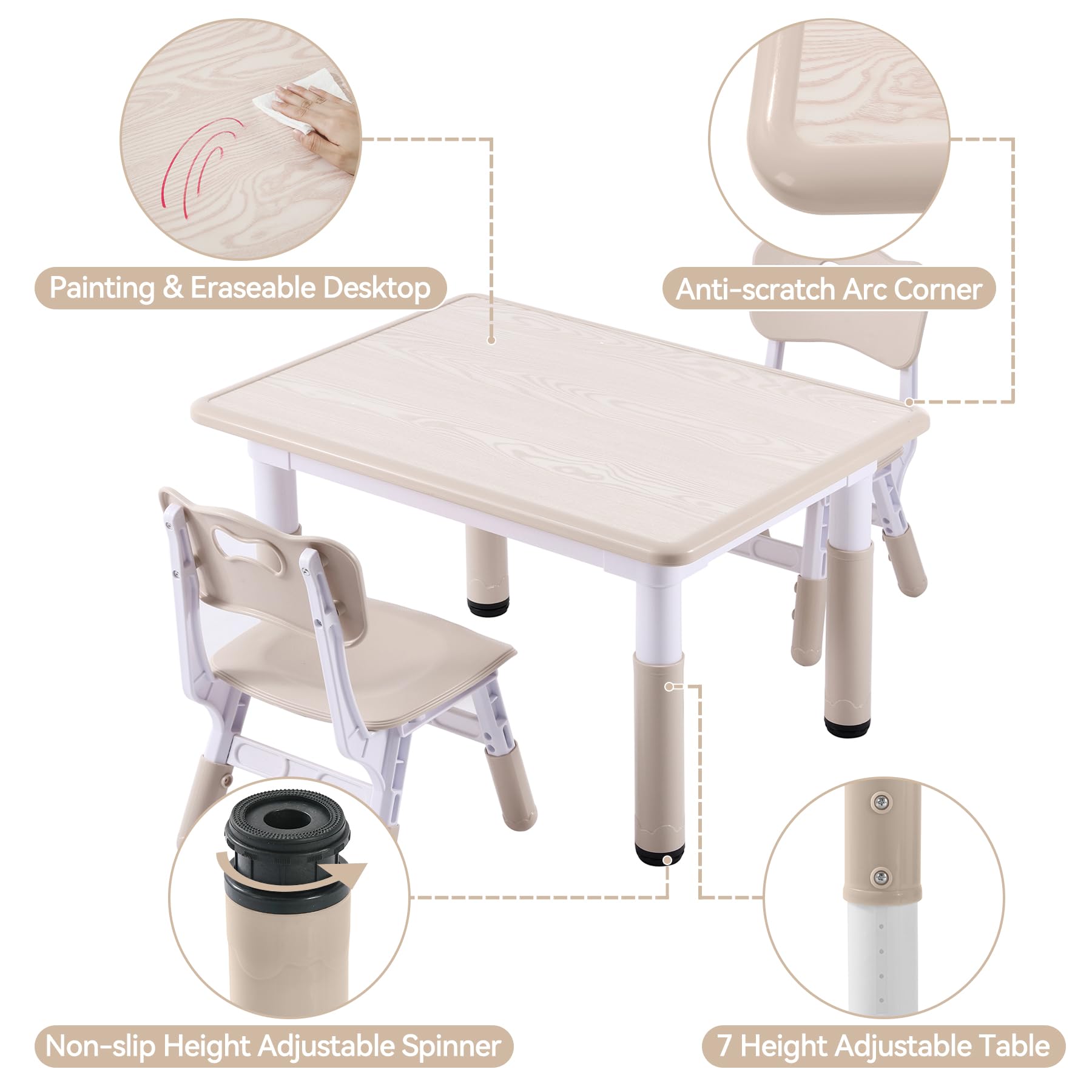 Adjustable Kids Table and 2 Chairs Set - 31.5