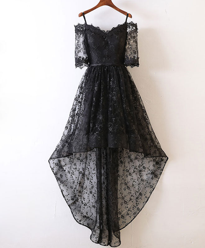 Elegant Black High-Low Lace Prom Dress for Women | Formal Homecoming Gown | Perfect for Prom Night, Graduation & Special Occasions