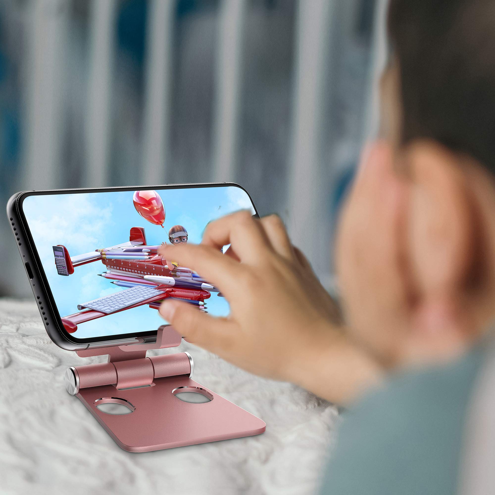 Aduro U-Rise Adjustable & Foldable Aluminum Phone Stand - Universal Smartphone Holder for Desk, Table, Office, Home - Rose Gold | Perfect for Watching Videos, Video Calls & Hands-Free Use