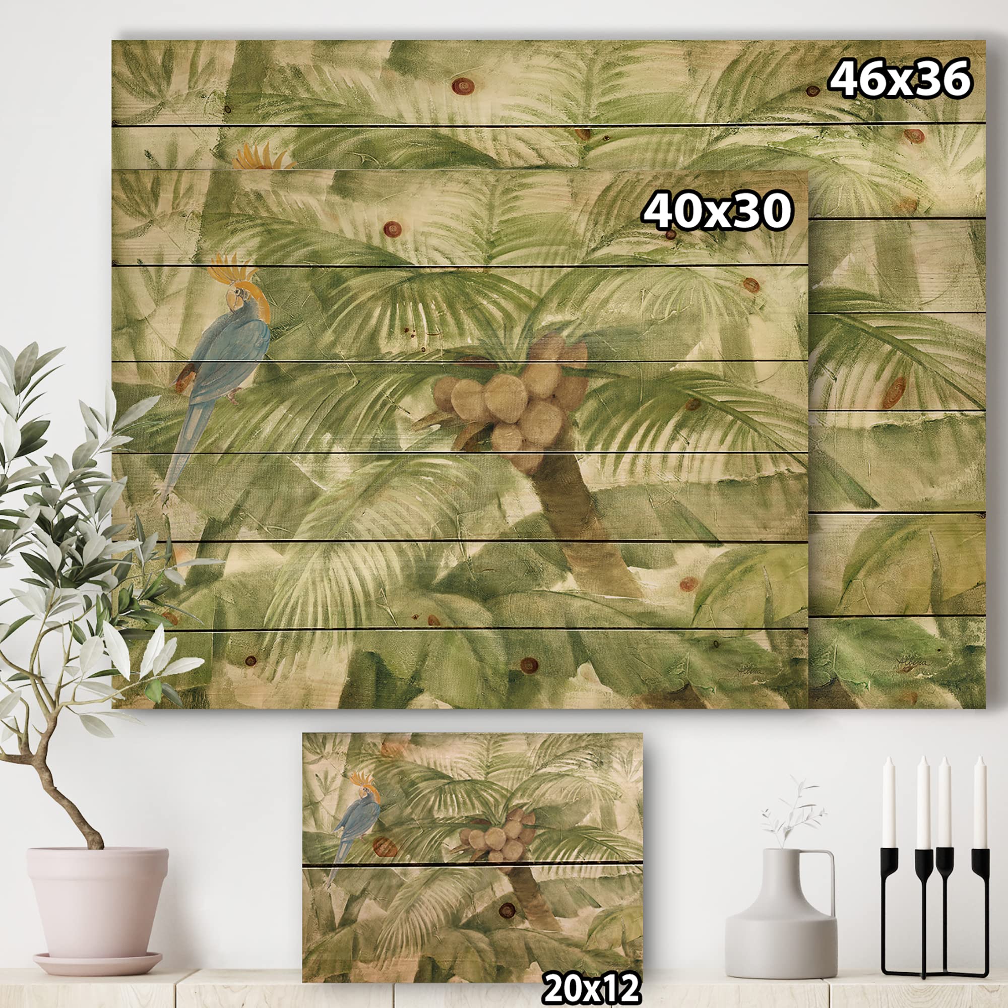Green Farmhouse Tropical Canopy Wood Wall Decor - Large Floral Pine Wood Wall Art Panel - Perfect for Living Room, Bedroom & Boho Home Decor