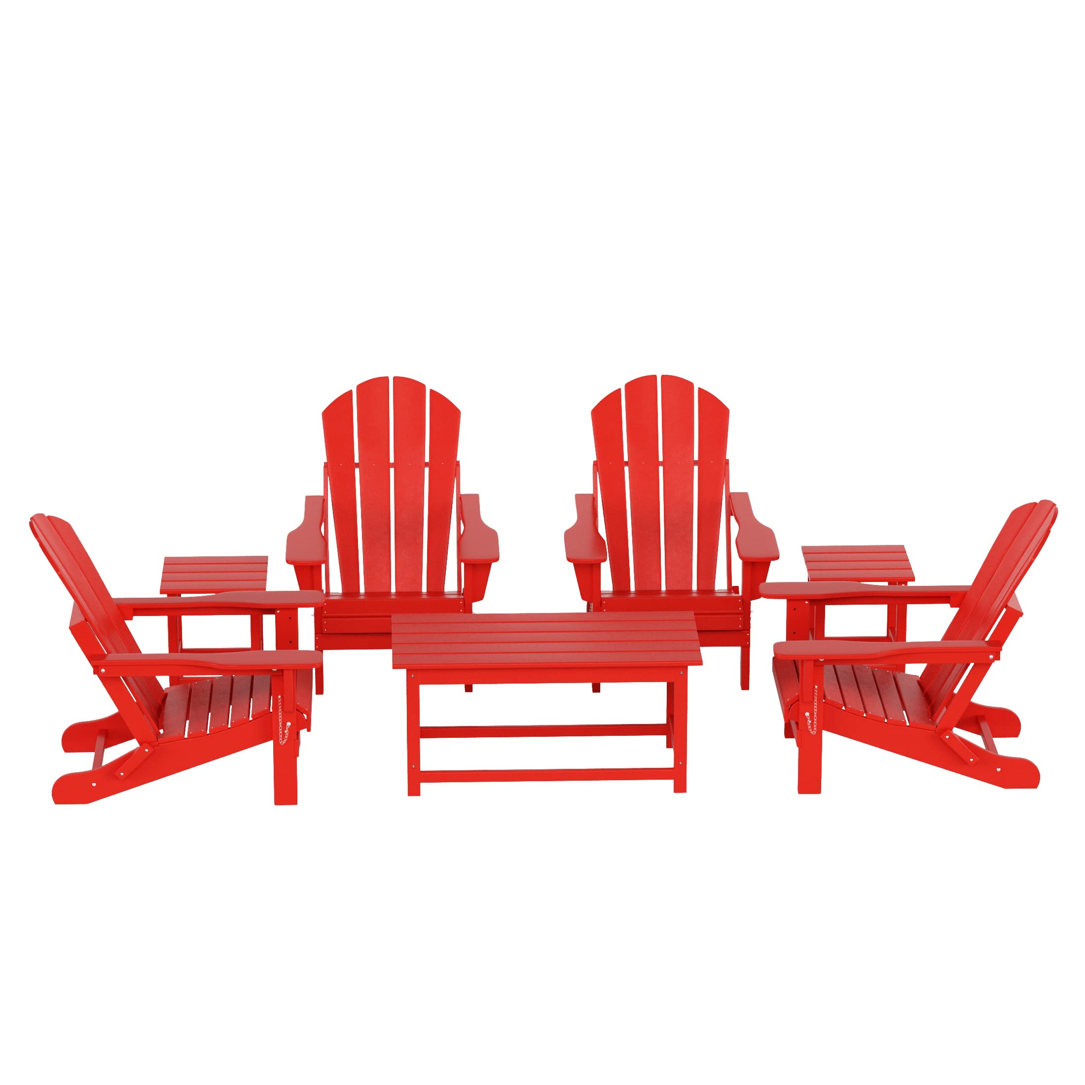 Premium HDPE Adirondack Chairs & Tables Set - 7-Piece Outdoor Furniture for Patio, Balcony, Garden - UV & Weather Resistant Poly Furniture (Red) - Perfect for Relaxing, Entertaining, and Enhancing Outdoor Spaces