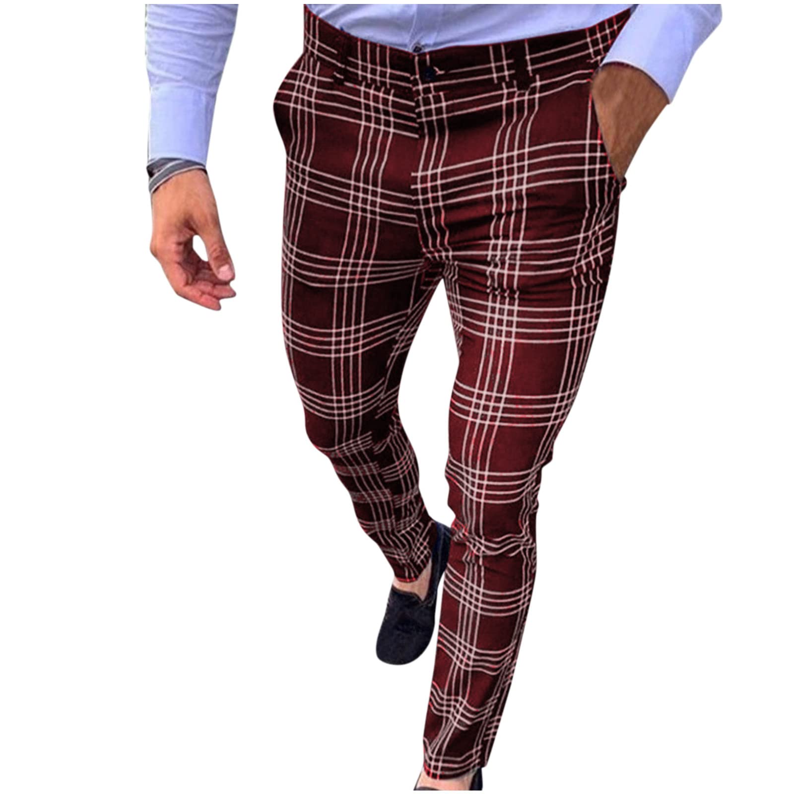 Slim Fit Men's Striped Dress Pants - Plaid Print Office Work Pants for Professional & Business Attire | Perfect for Office, Interviews & Formal Events