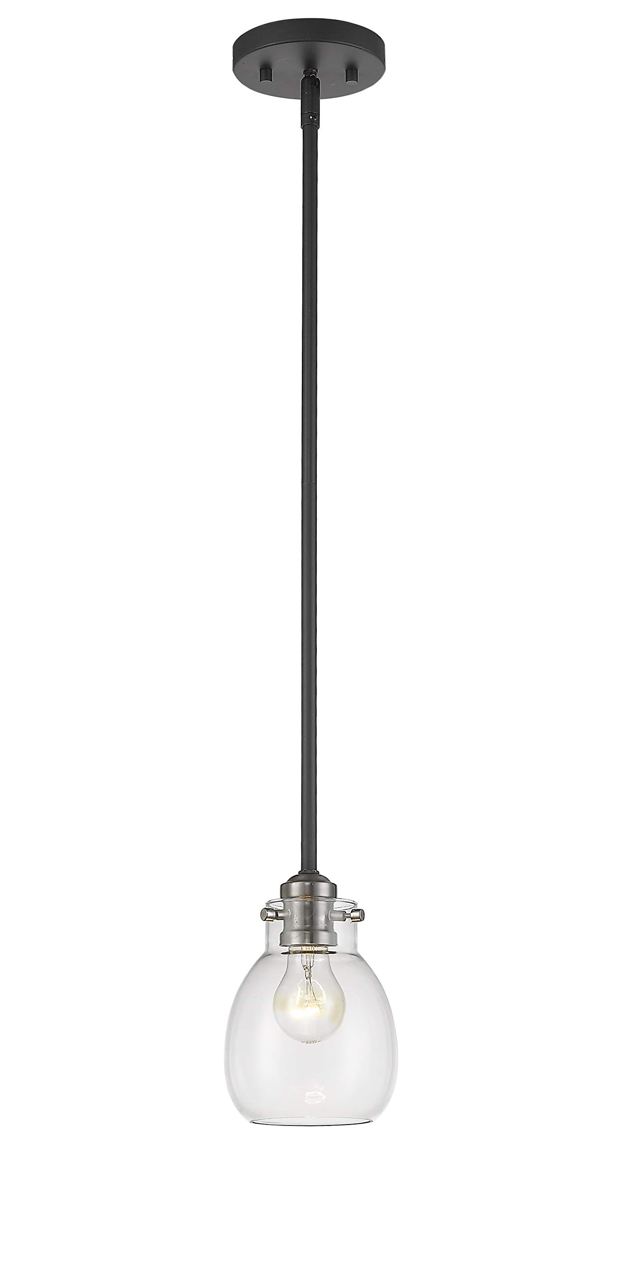 Kraken 1 Light Mini Pendant Light Fixture - Matte Black & Brushed Nickel Finish - Perfect for Kitchen Island, Dining Room, or Entryway Lighting