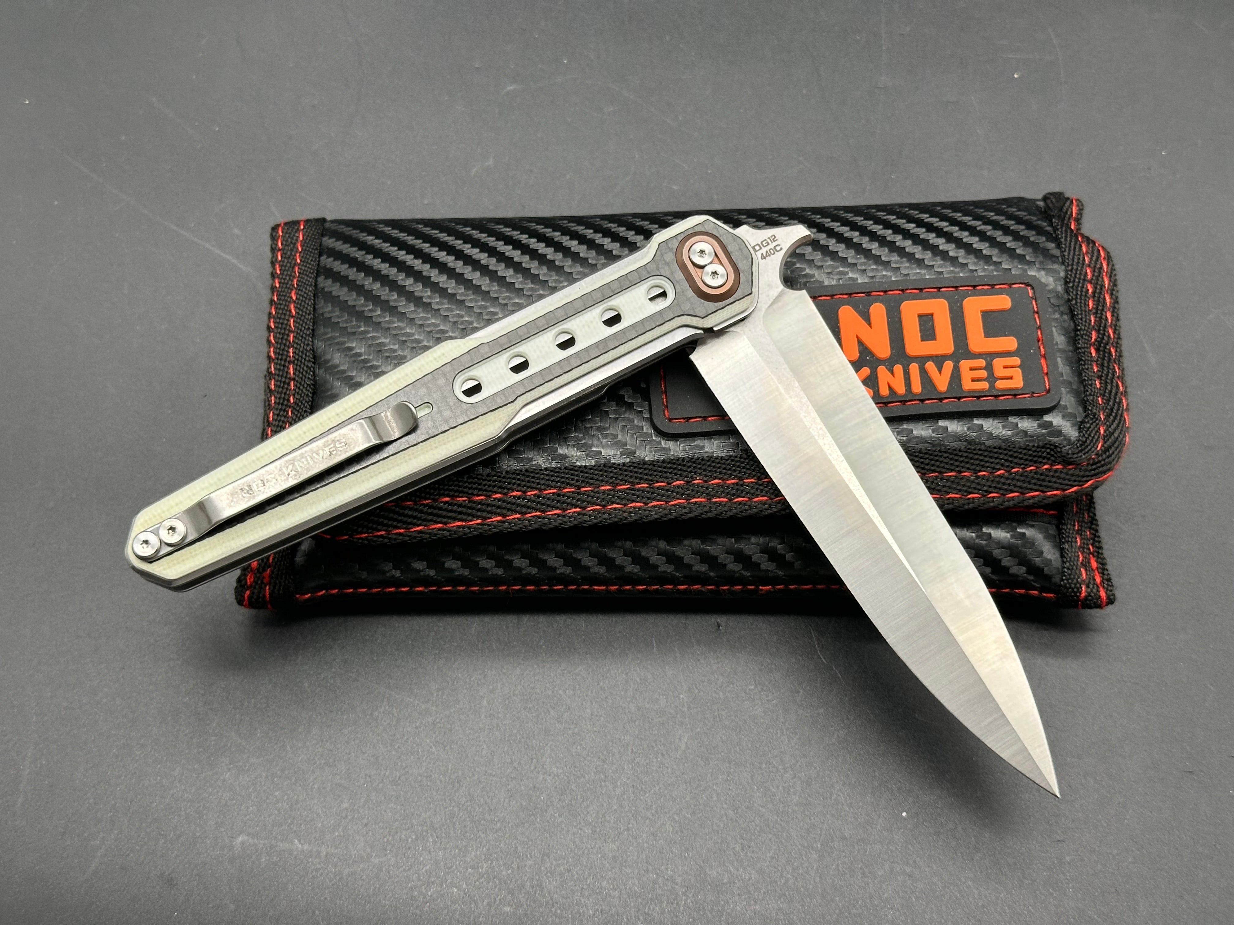 STEDEMON NOC DG12 Pocket Knife - Liner Lock Folding Knife with White G10 & Carbon Fiber Handle, 440C Stainless Steel Blade - EDC, Camping, Hiking & Outdoor Survival Tool