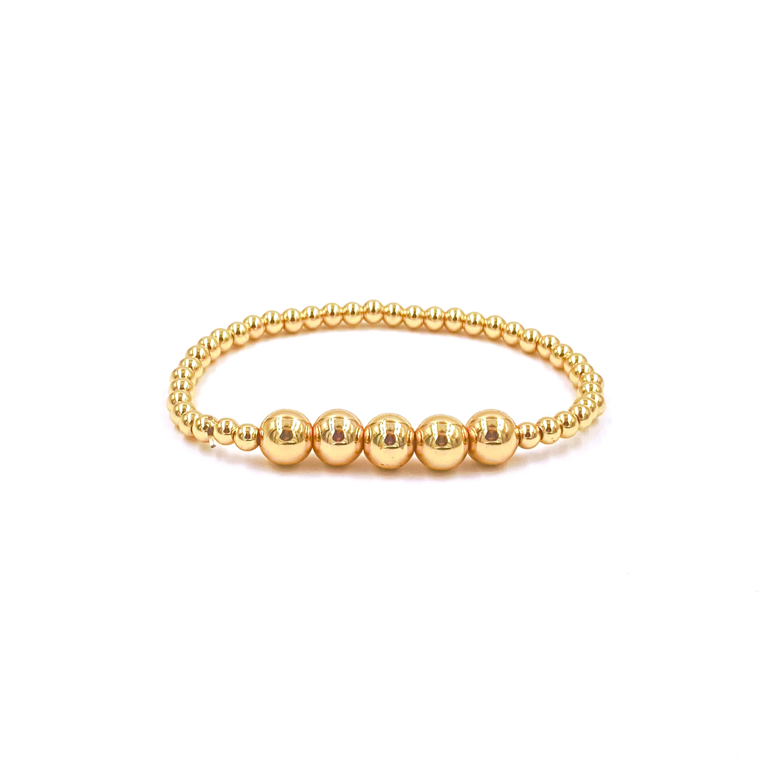Ashley Gold Stainless Steel 5 Bead Stretch Beaded Bracelet for Women - Elegant Adjustable Jewelry for Parties, Weddings & Everyday Wear