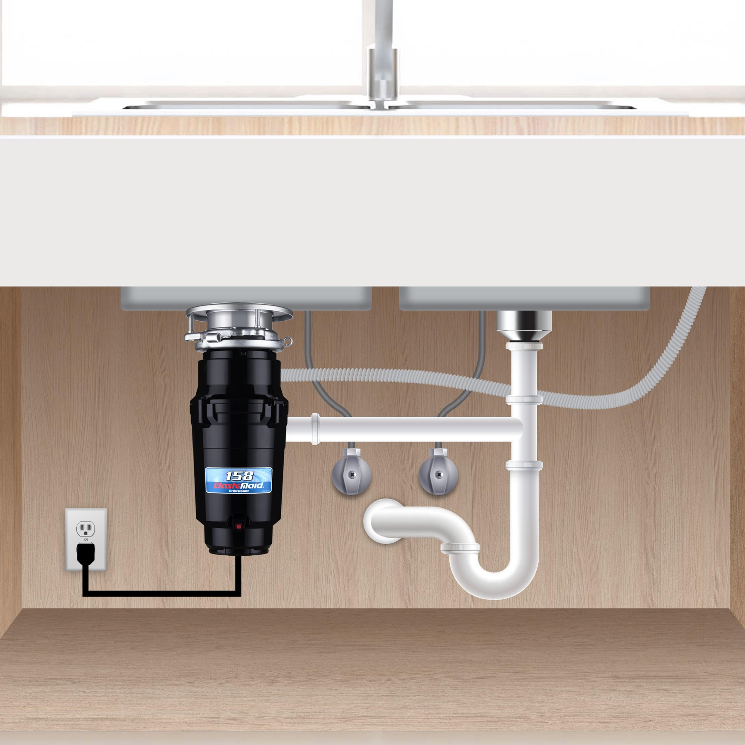 Waste Maid 10-US-WM-158-3B 1/2 HP Stainless Steel Garbage Disposal with Anti-Jam Technology - Food Waste Grinder System in Black | Perfect for Kitchen Sink Waste Management & Dishwasher Hookup