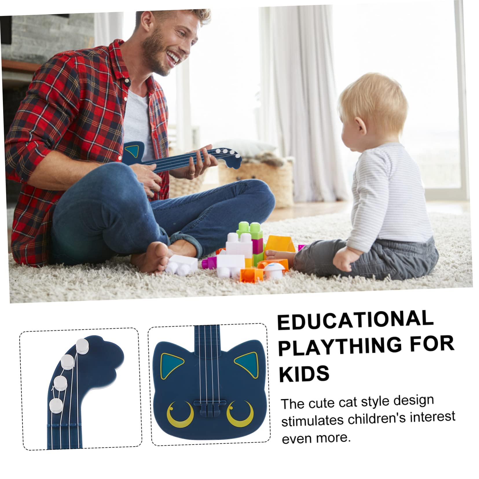 DIKACA Mini Ukulele Toy Guitar for Kids - Blue Plastic Portable Instrument for Play & Learning