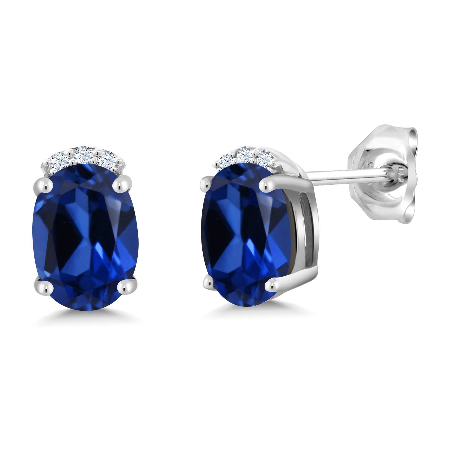 2.08 Ct Oval Blue Created Sapphire Sterling Silver Earrings for Women - 925 Silver Gemstone Jewelry for Wedding, Party & Everyday Wear