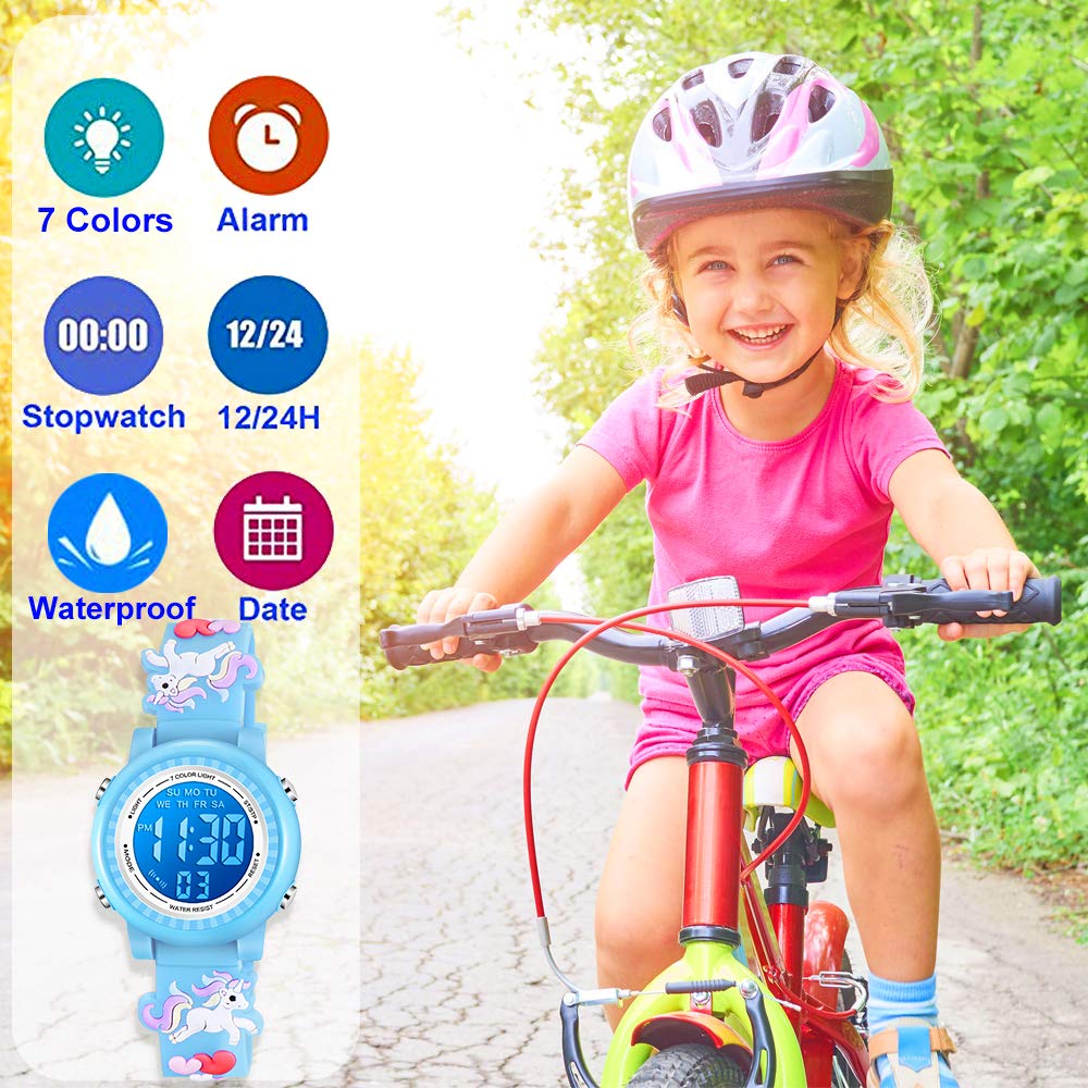 Venhoo Kids Digital Watch - 3D Cartoon Waterproof with Alarm for Girls 3-10 Years | School & Playtime