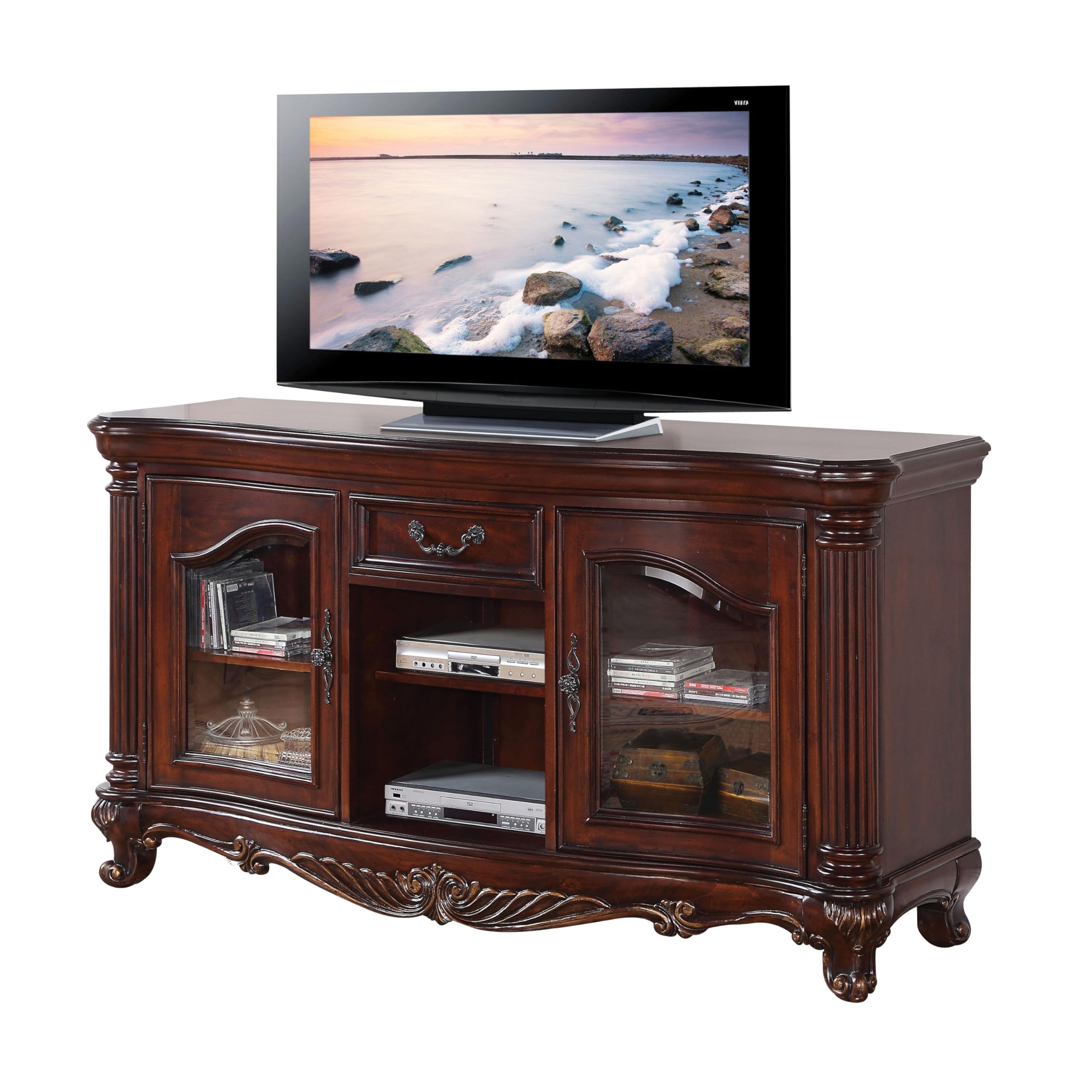 Acme Remington TV Stand - Brown Cherry Finish, Modern Entertainment Center for Living Room, Bedroom & Home Theater